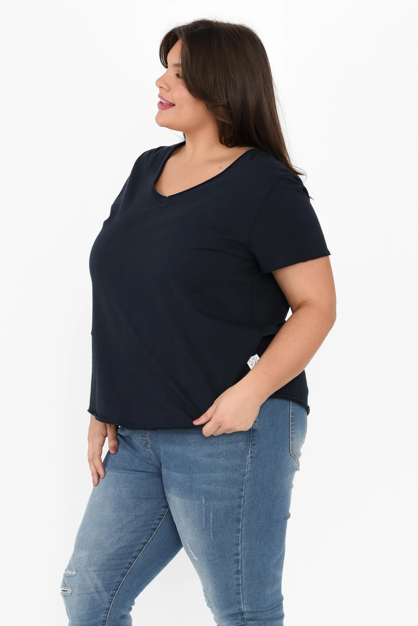 Maggie Navy Cotton Vee Tee - Image 9