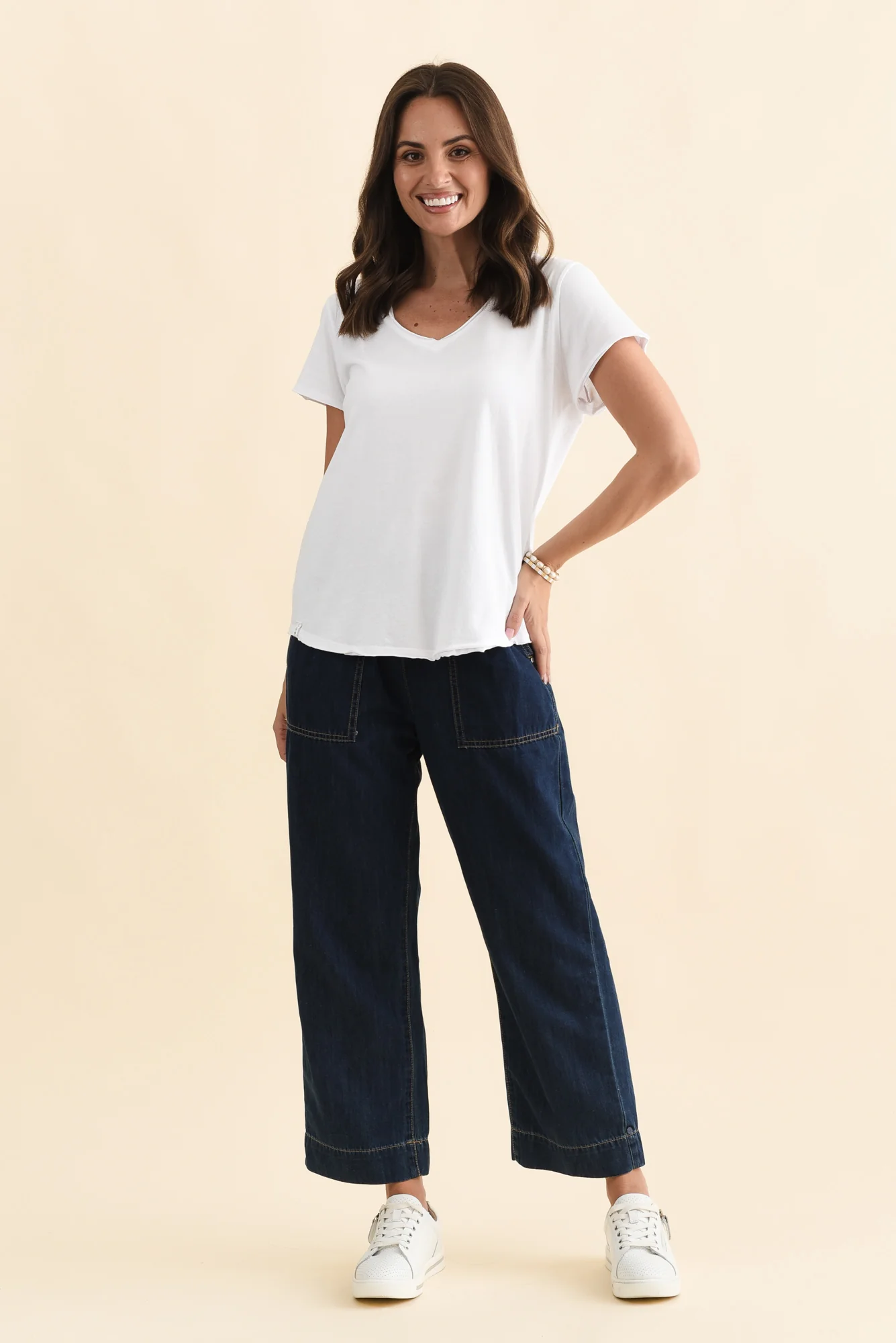 Maggie White Cotton Vee Tee - Image 3