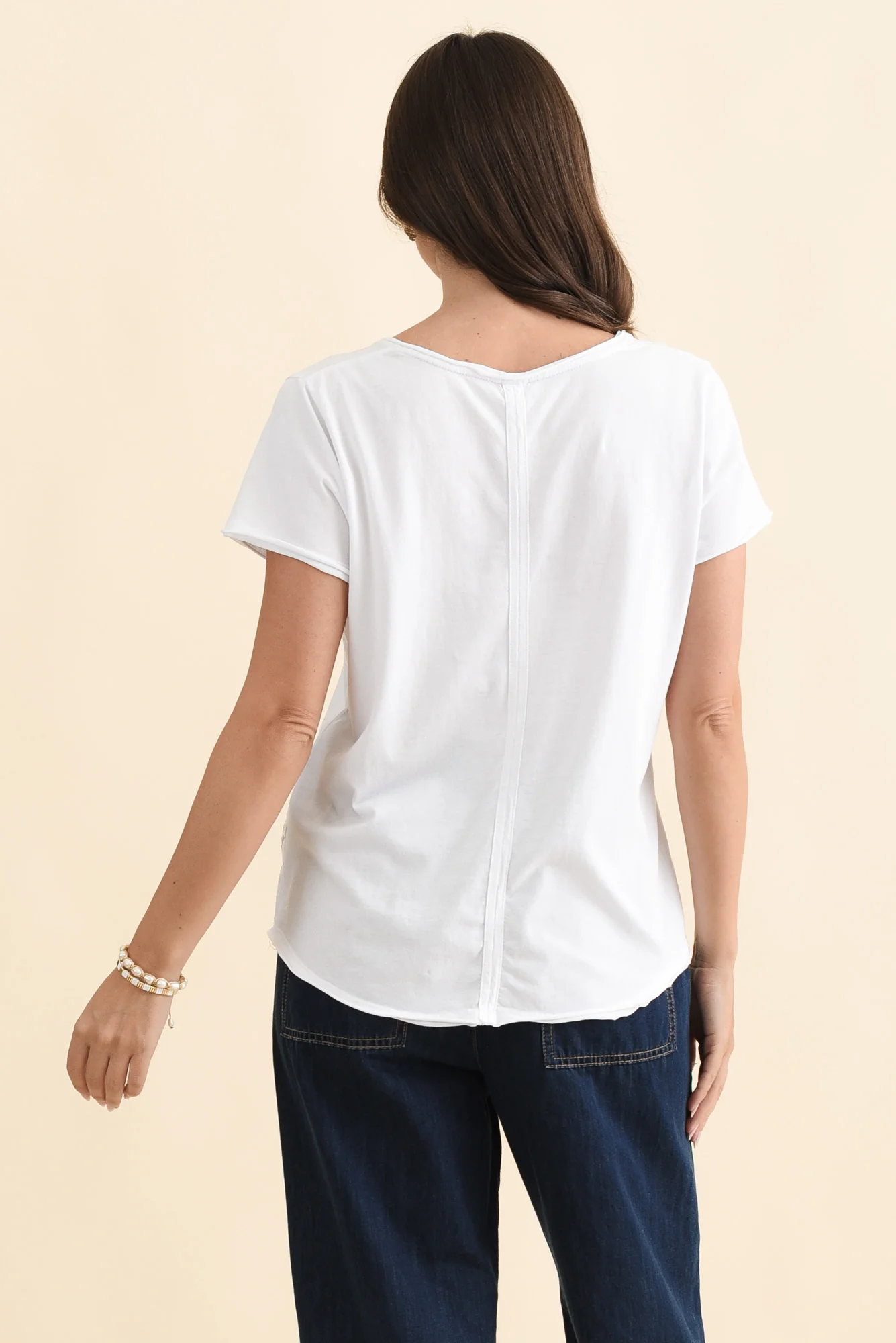 Maggie White Cotton Vee Tee - Image 5