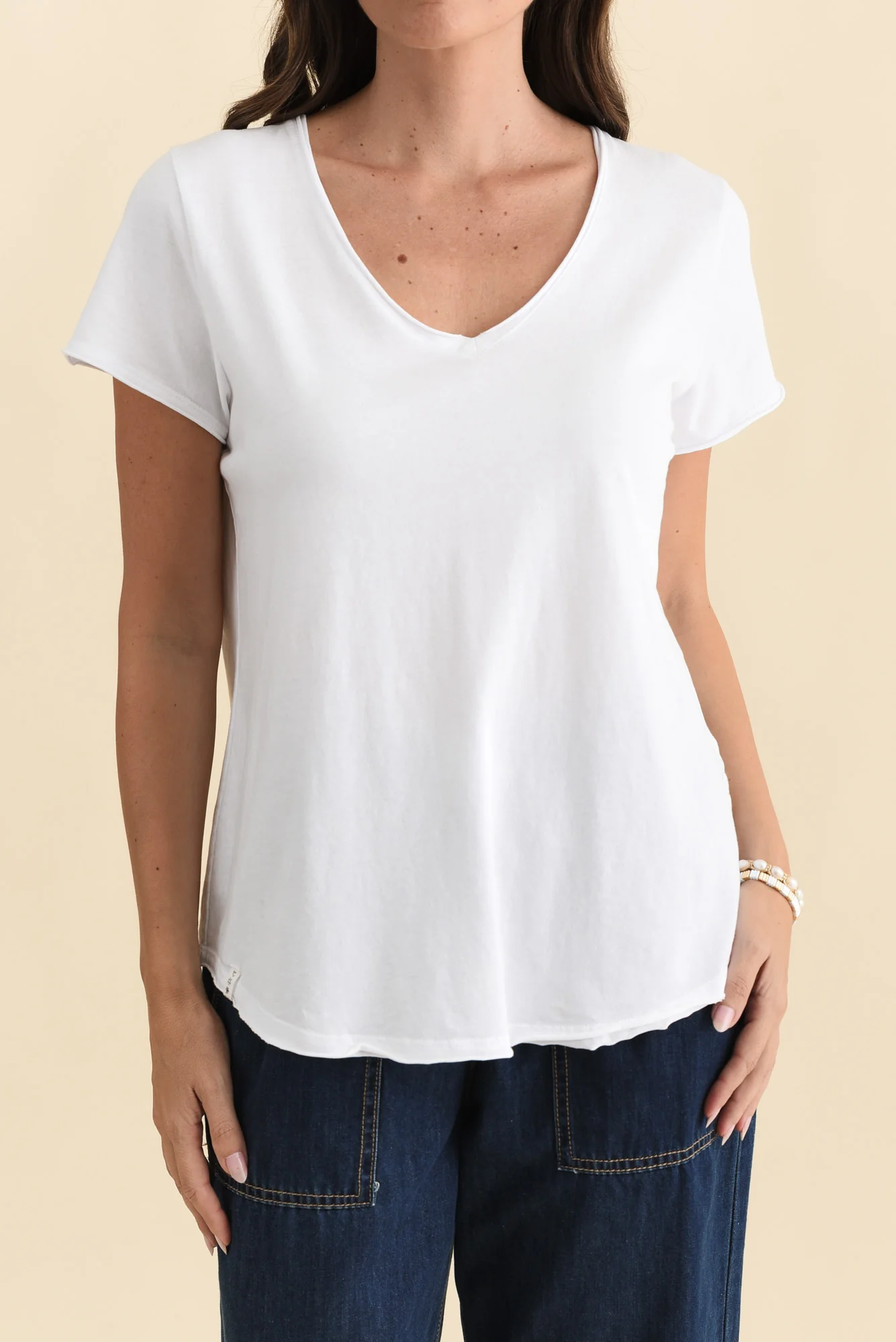 Maggie White Cotton Vee Tee - Image 6