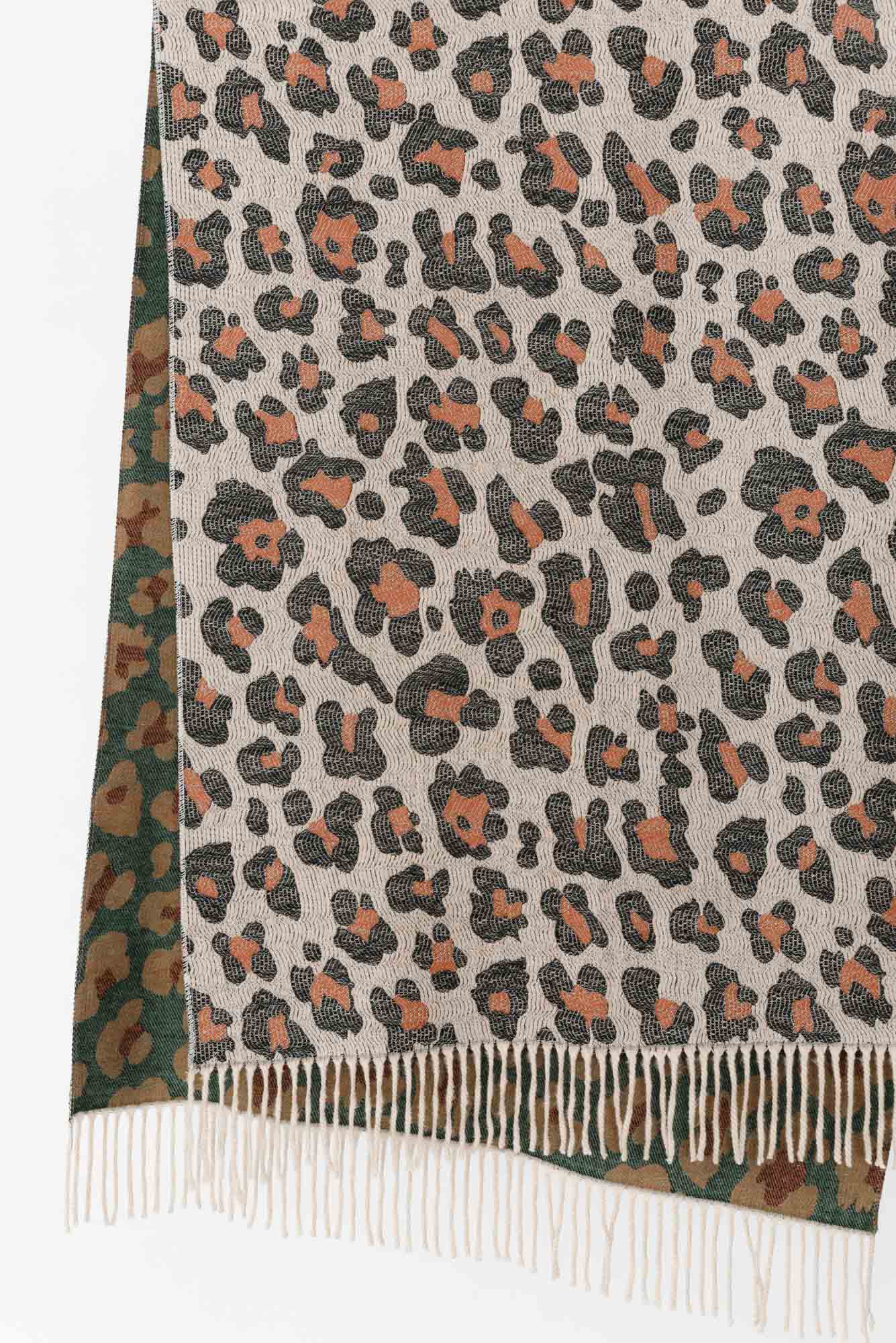 Marwa Orange Leopard Tassel Scarf - Image 4