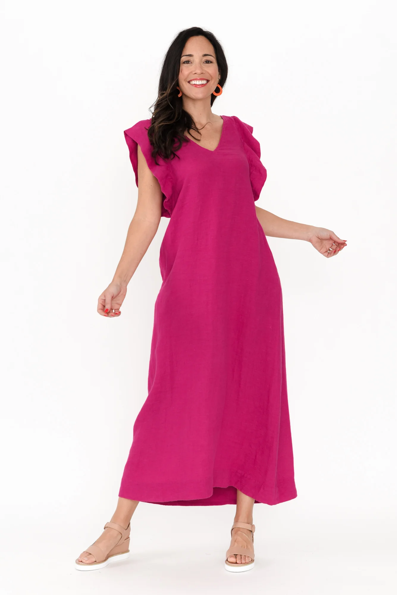 Matilda Hot Pink Pink Linen Dress - Image 3