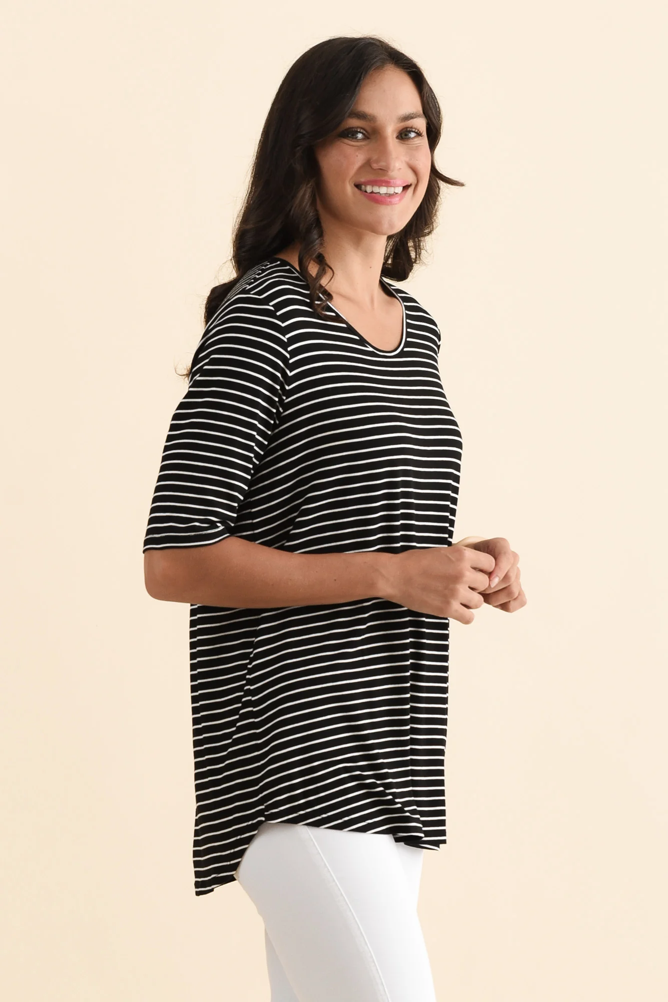 Maya Black Stripe Half Sleeve Tee - Image 3