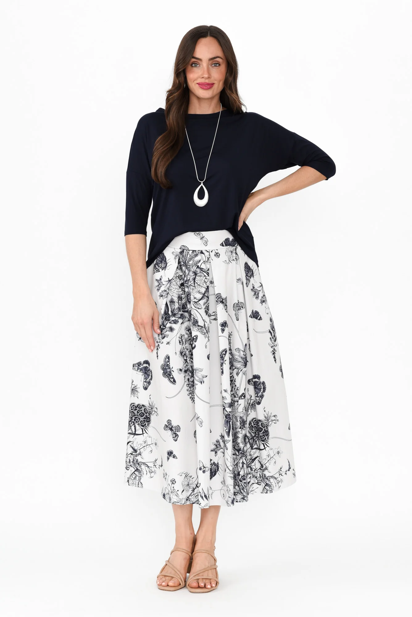 Merridy Navy Garden Cotton Skirt - Image 3