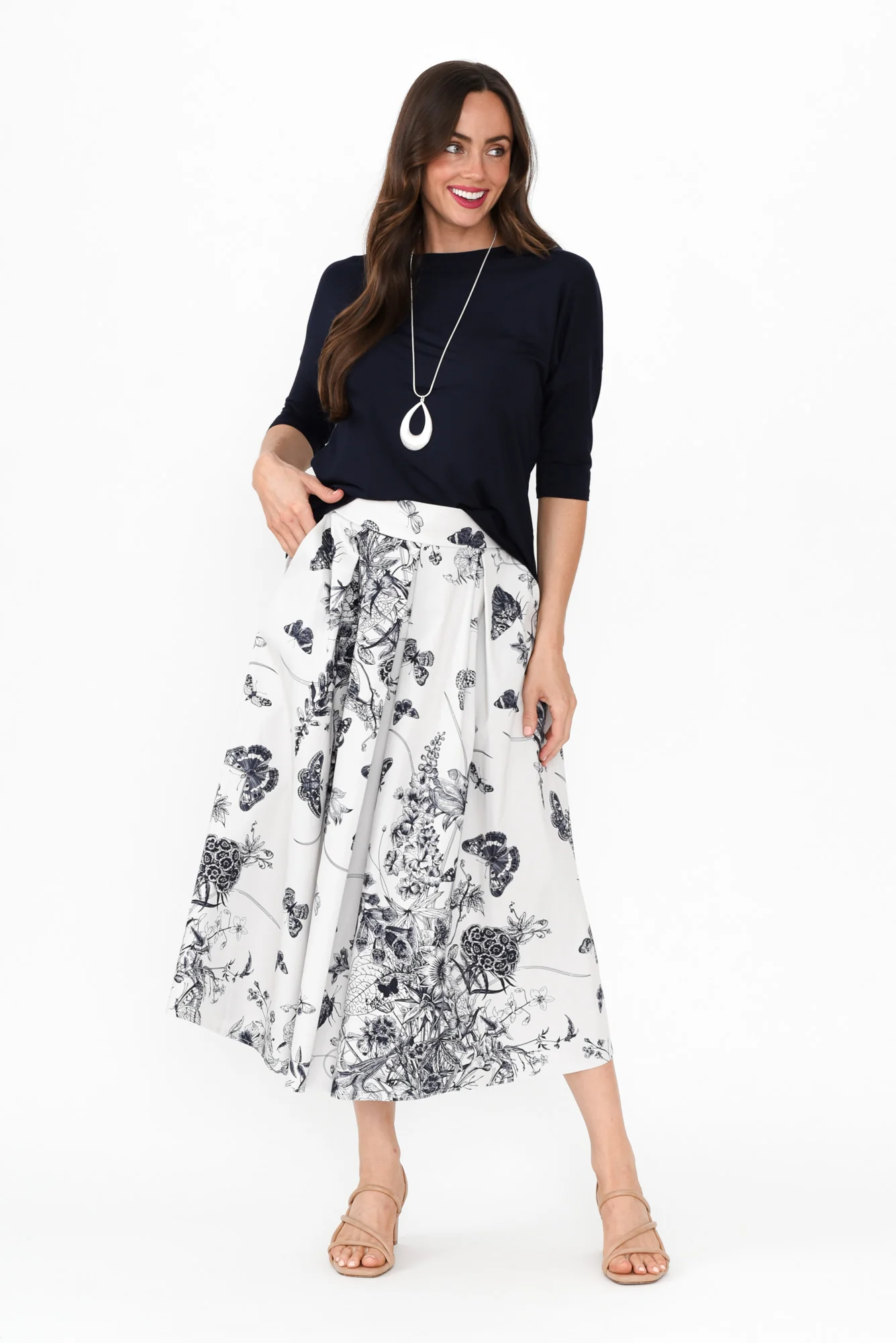 Merridy Navy Garden Cotton Skirt - Image 7