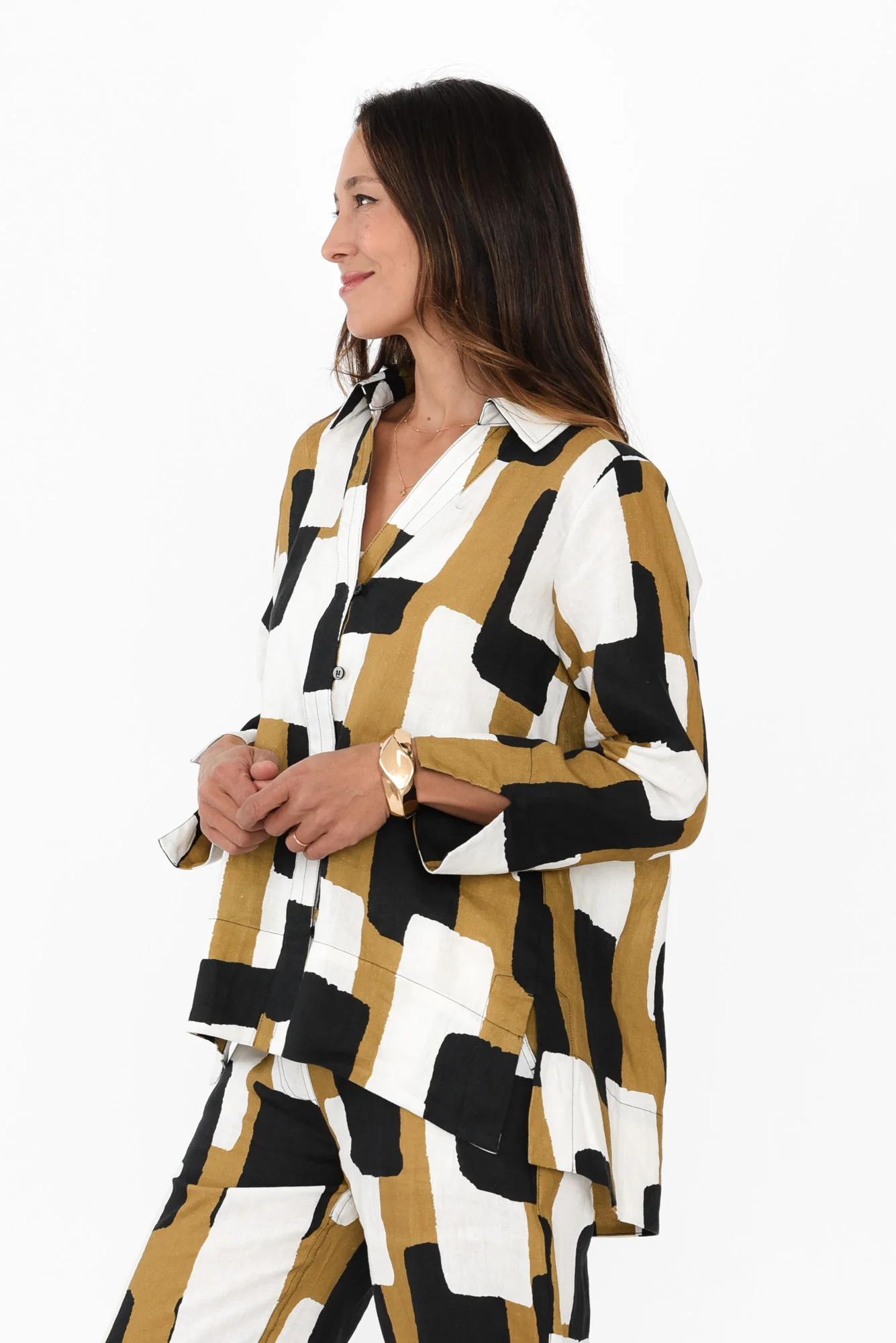 Miriam Yellow Geo Linen Tunic - Image 3