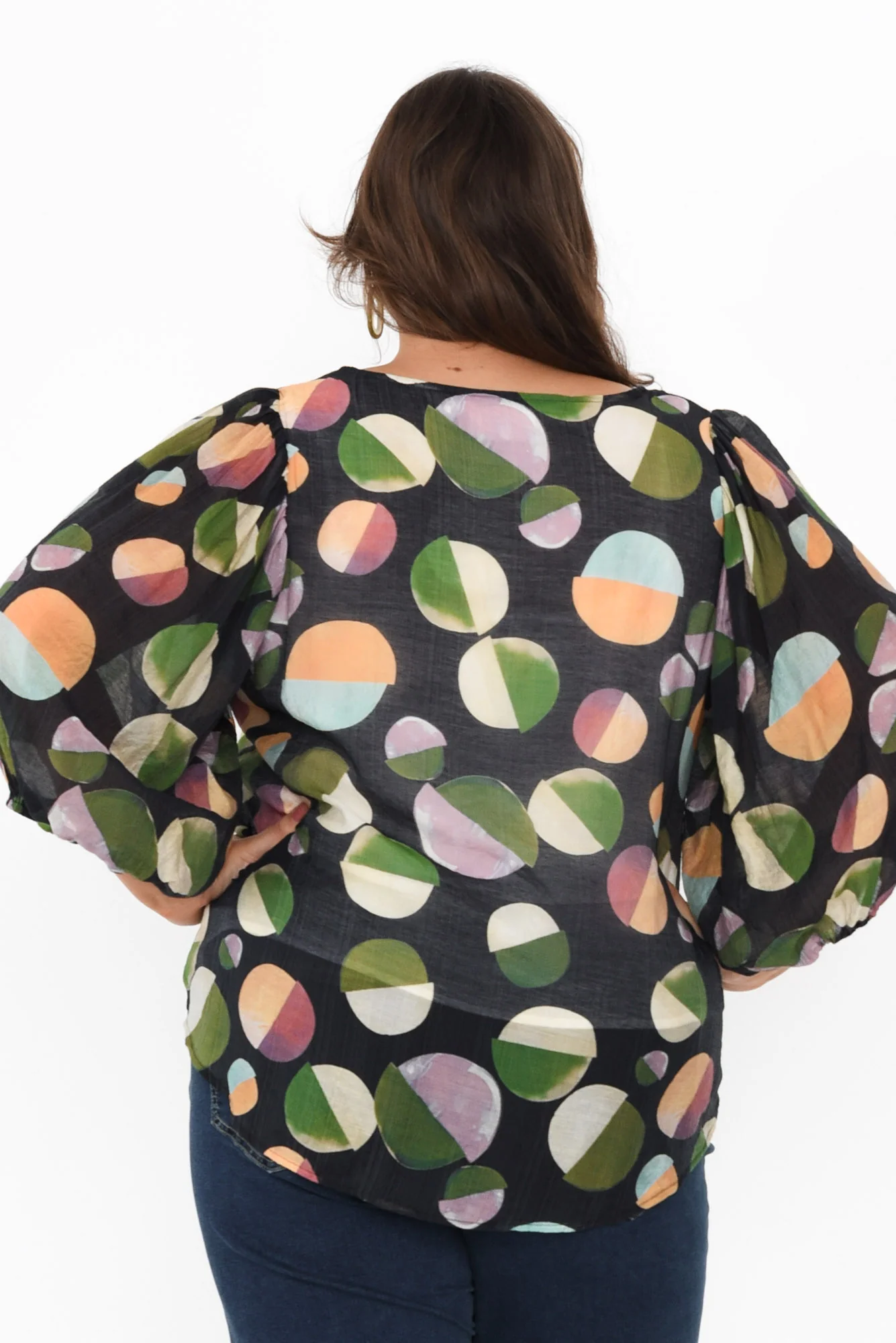 Misma Navy Spot V Neck Top - Image 10