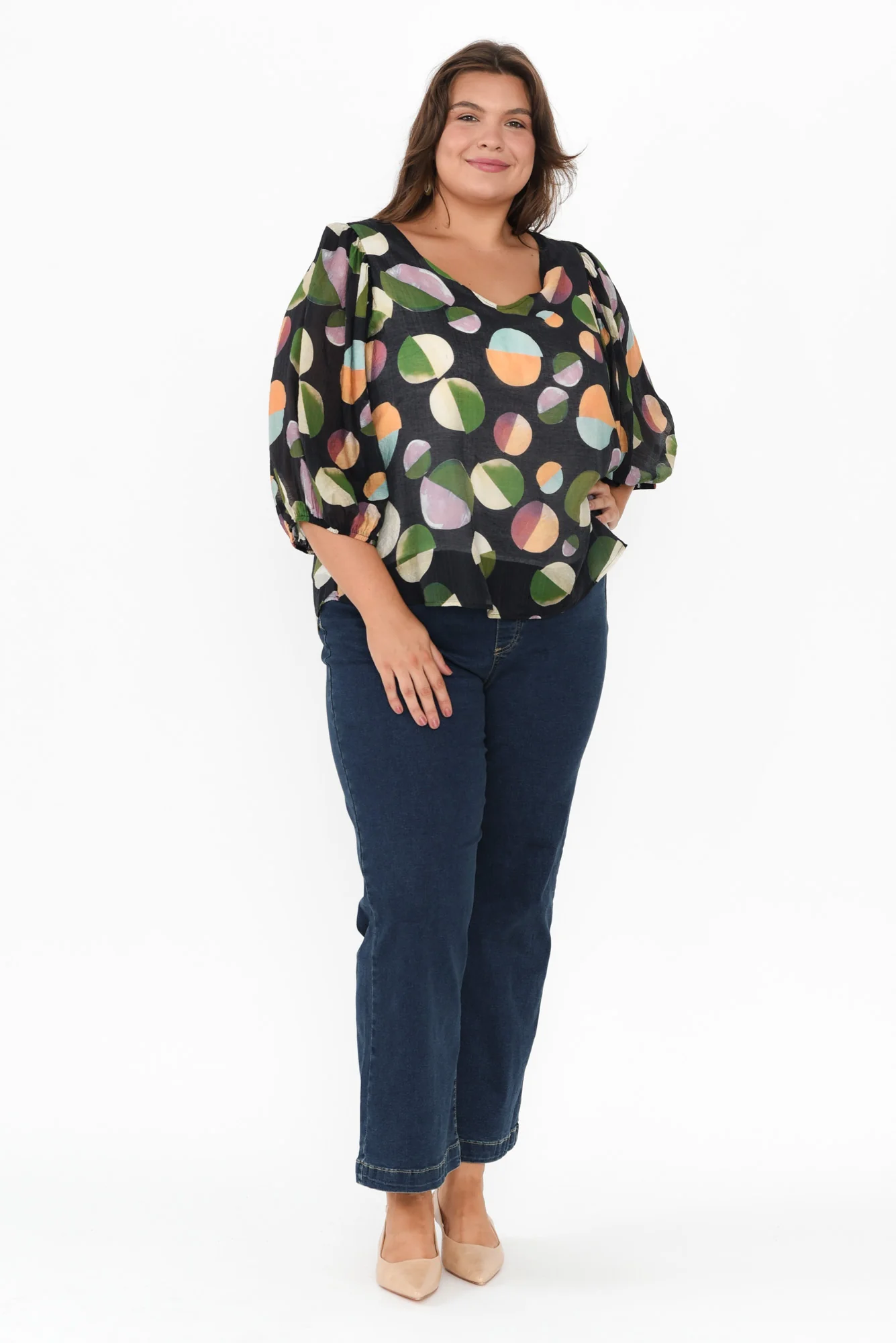 Misma Navy Spot V Neck Top - Image 11