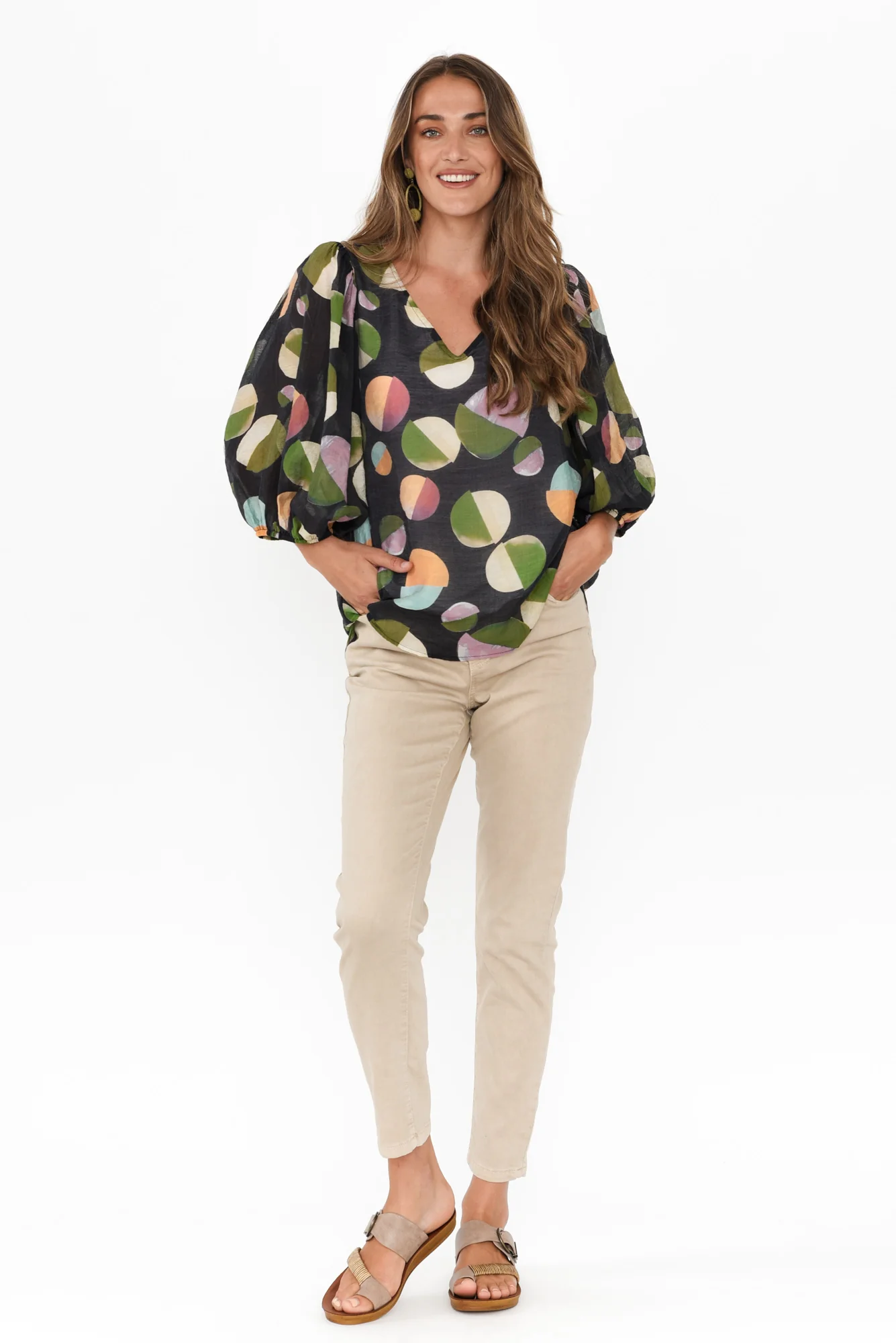 Misma Navy Spot V Neck Top - Image 3