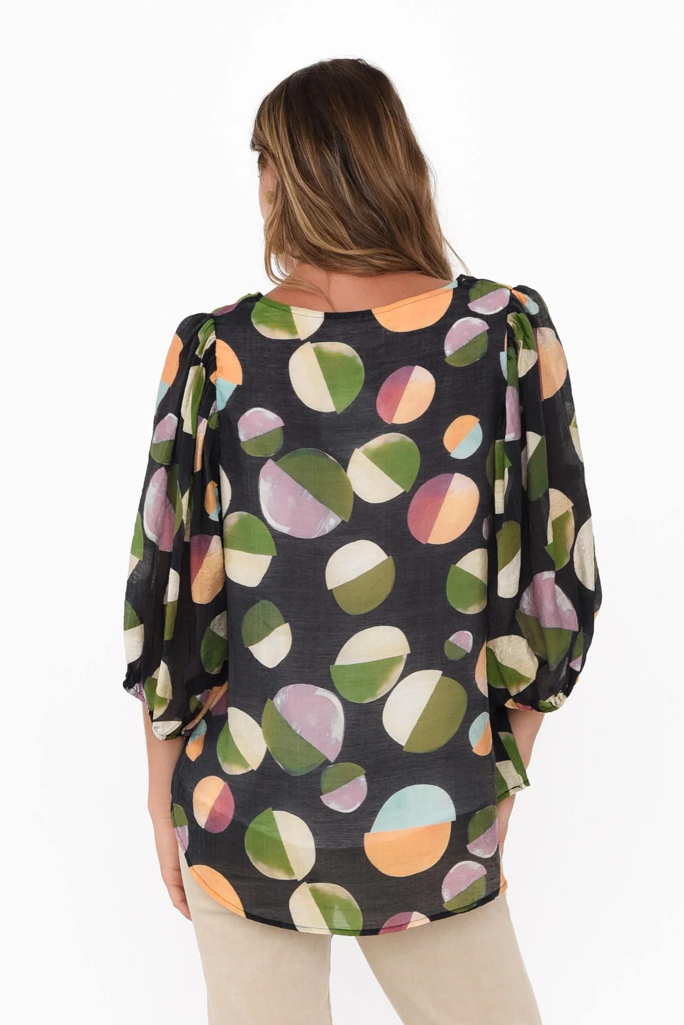 Misma Navy Spot V Neck Top - Image 5