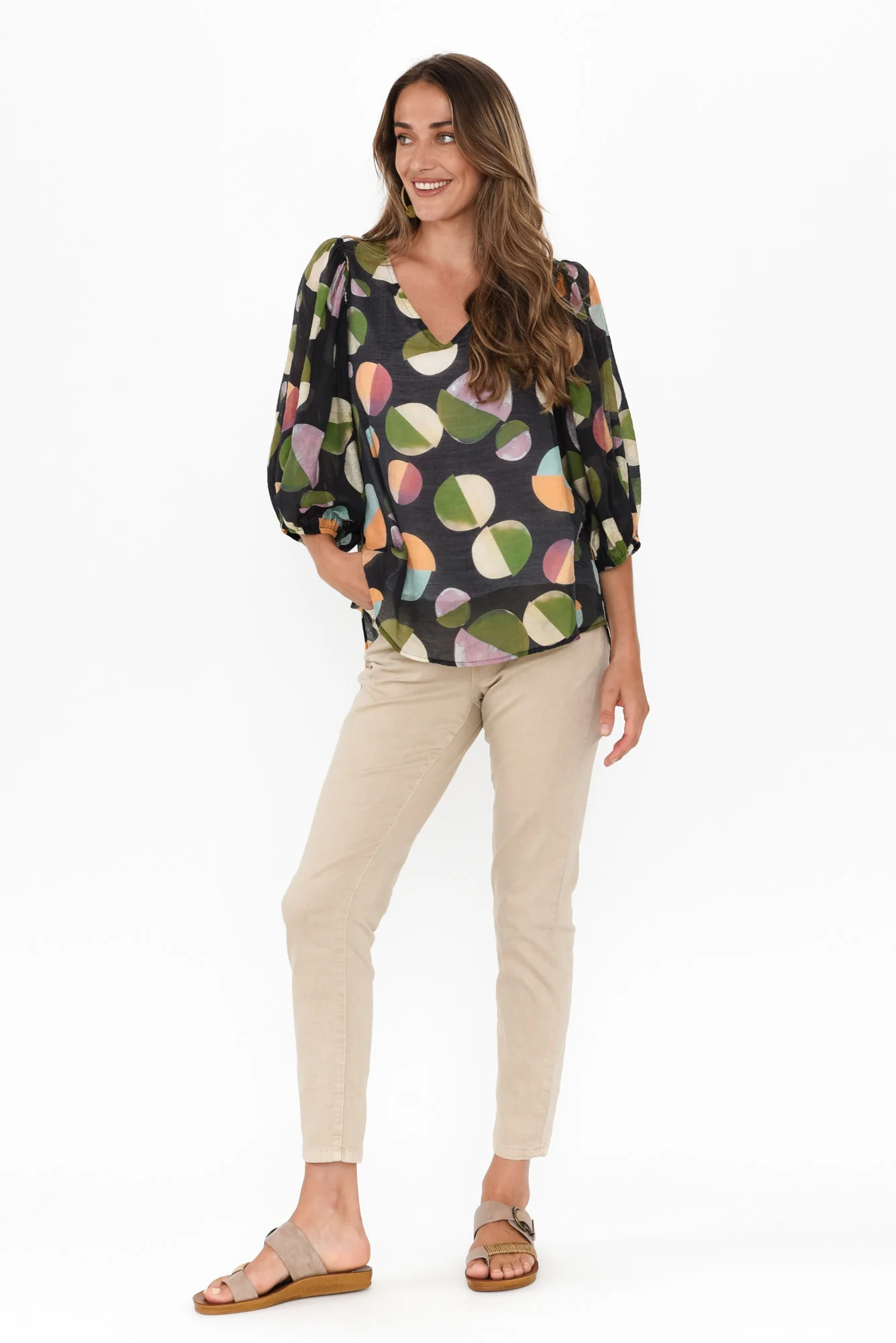 Misma Navy Spot V Neck Top - Image 6