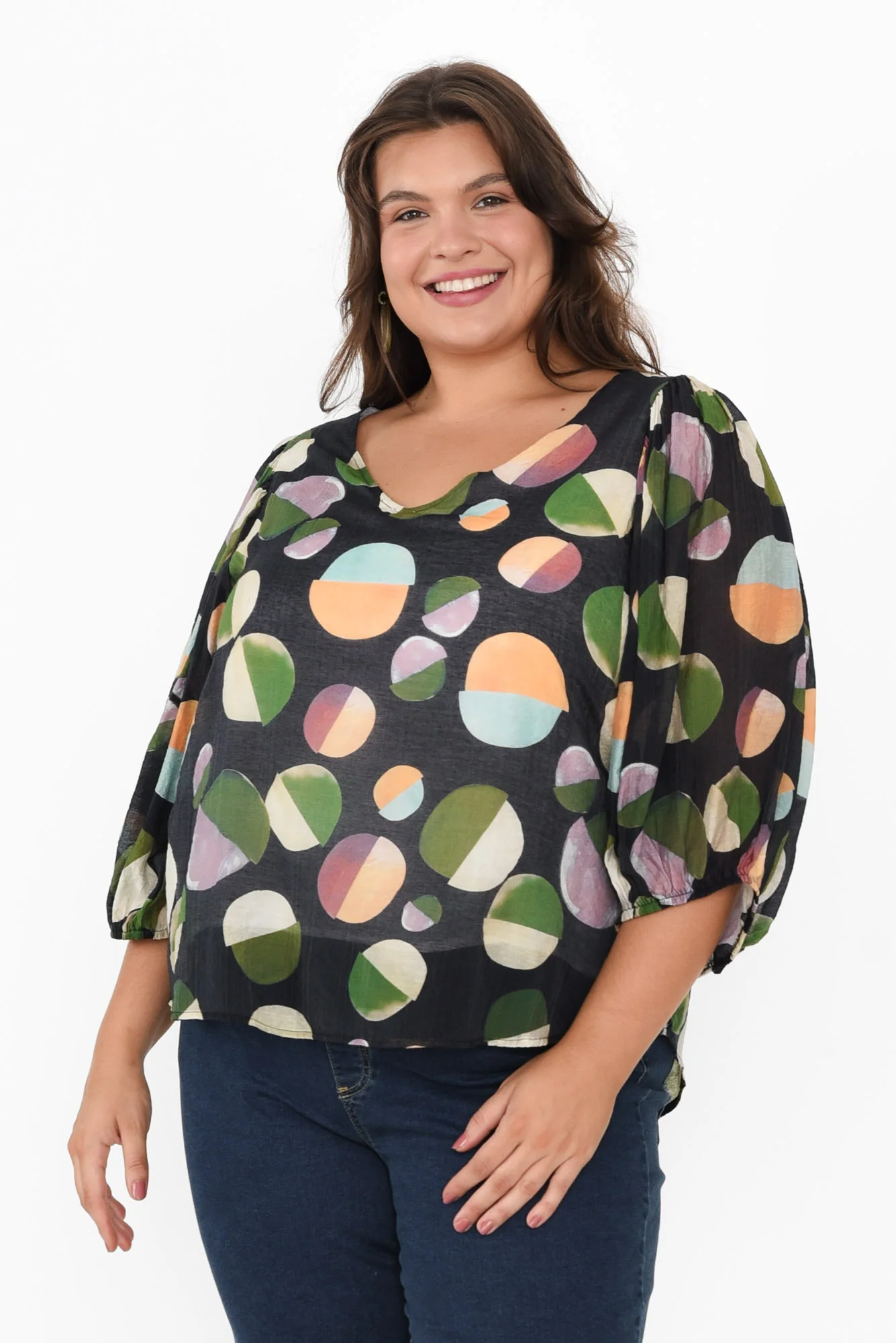 Misma Navy Spot V Neck Top - Image 7