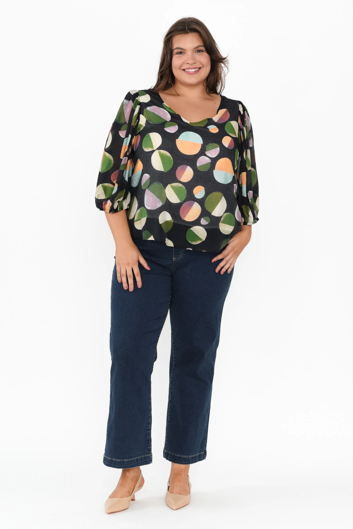 Misma Navy Spot V Neck Top - Image 8