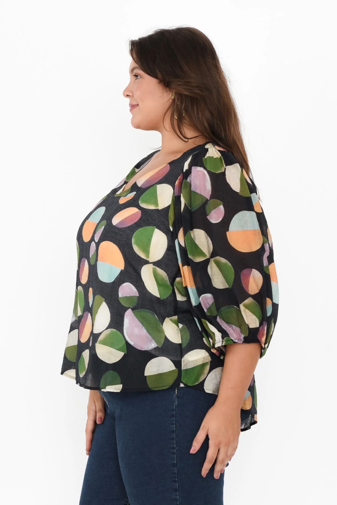 Misma Navy Spot V Neck Top - Image 9