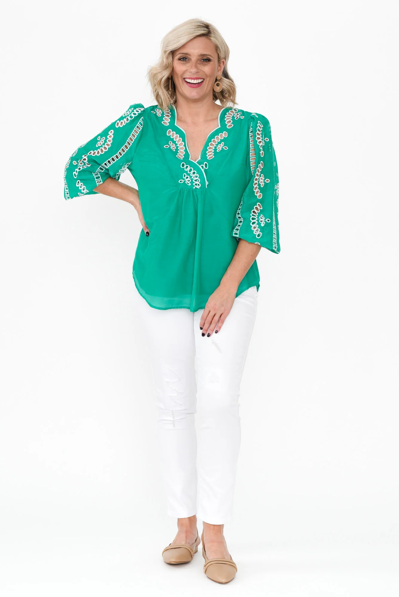 Morgan Bay Green Cotton Silk Top - Image 3