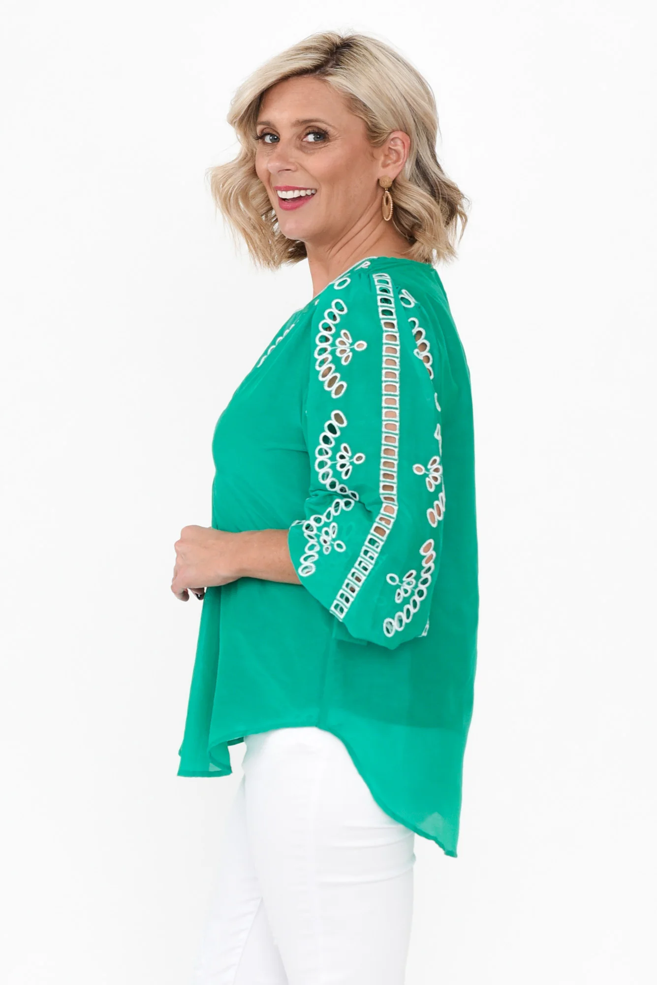 Morgan Bay Green Cotton Silk Top - Image 4