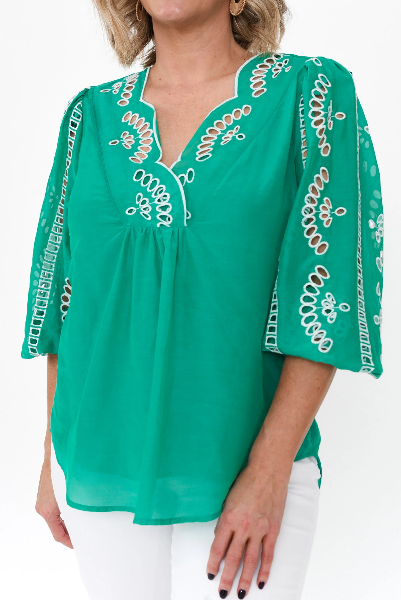 Morgan Bay Green Cotton Silk Top - Image 6