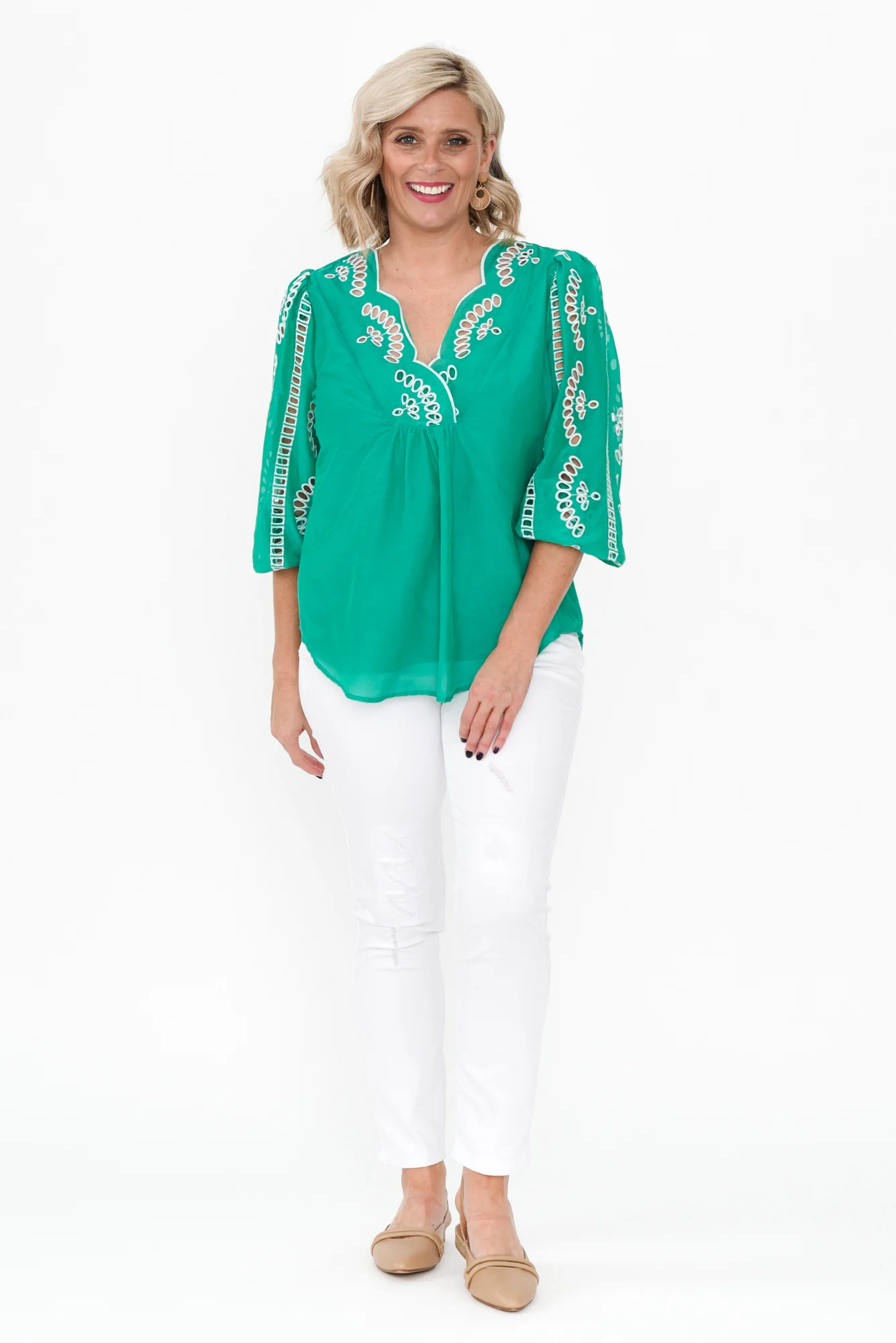 Morgan Bay Green Cotton Silk Top - Image 7