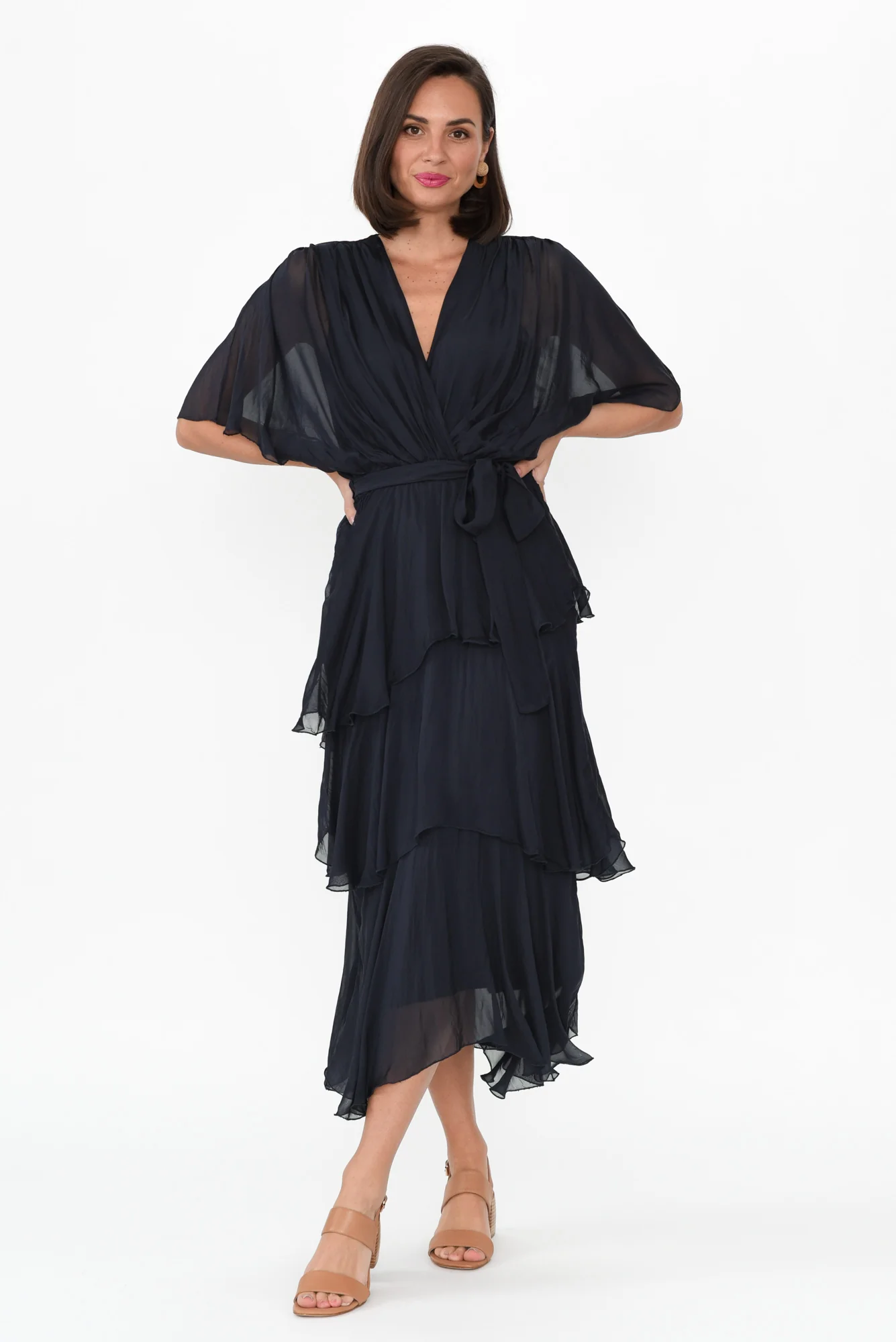 Natalie Navy Silk Layer Dress - Image 7
