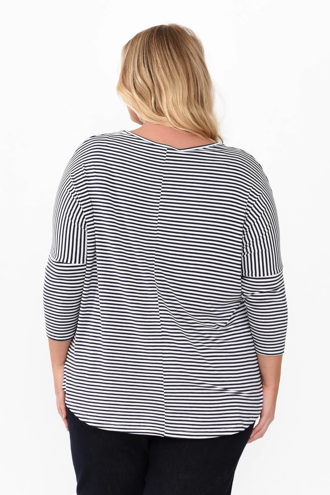 Navy and White Stripe Milan 3/4 Sleeve Top - Image 11