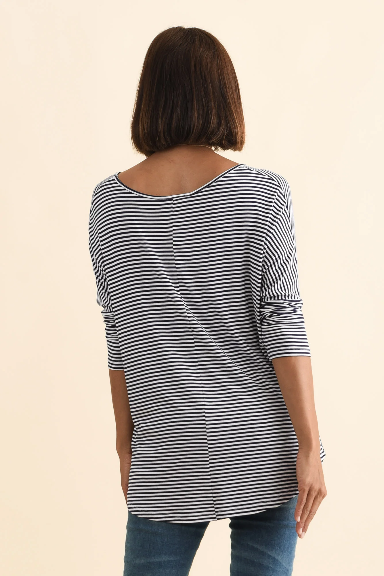 Navy and White Stripe Milan 3/4 Sleeve Top - Image 5