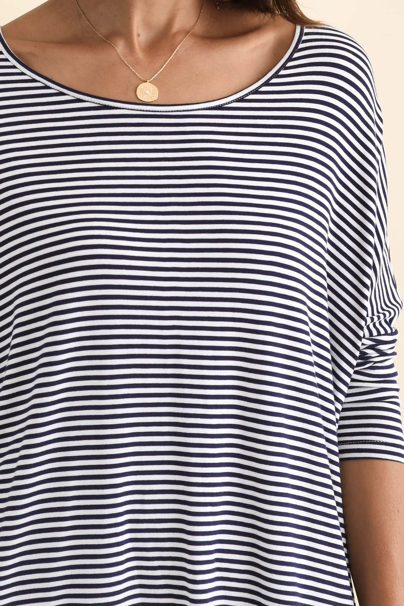 Navy and White Stripe Milan 3/4 Sleeve Top - Image 6