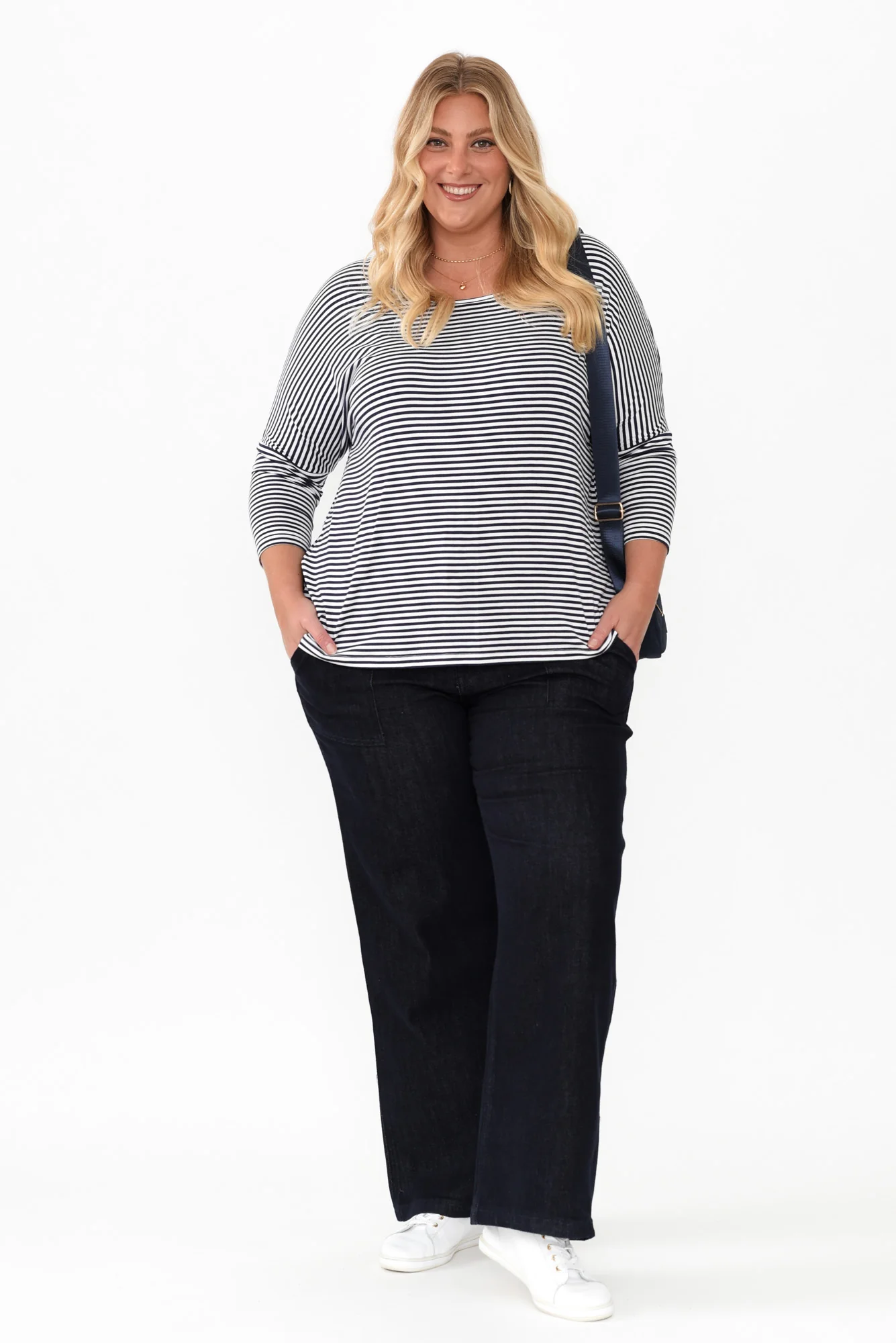 Navy and White Stripe Milan 3/4 Sleeve Top - Image 9