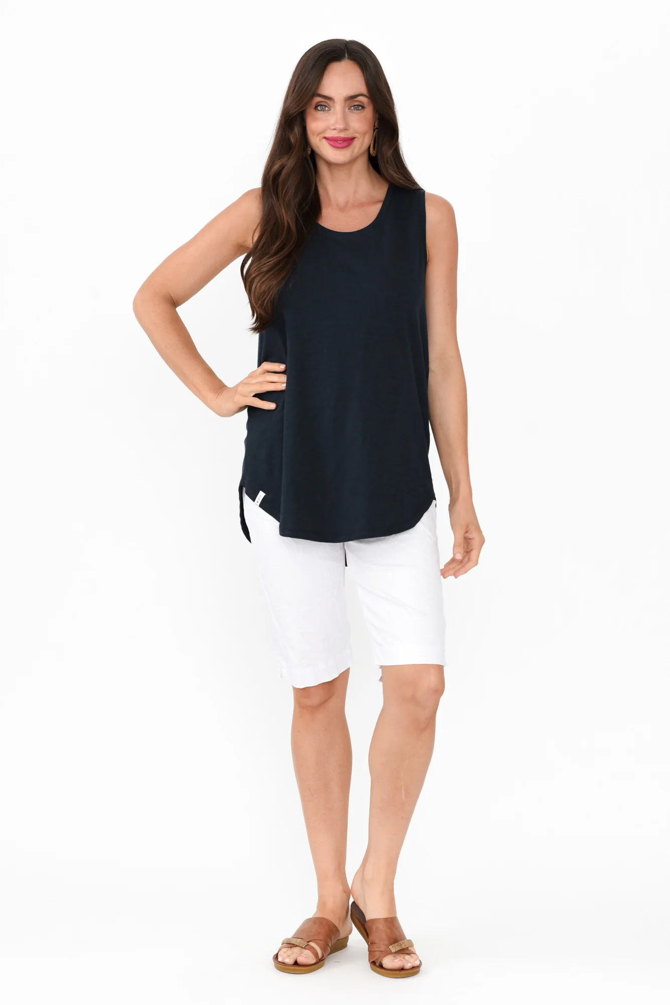 Navy Cotton Scoop Tank - Image 3