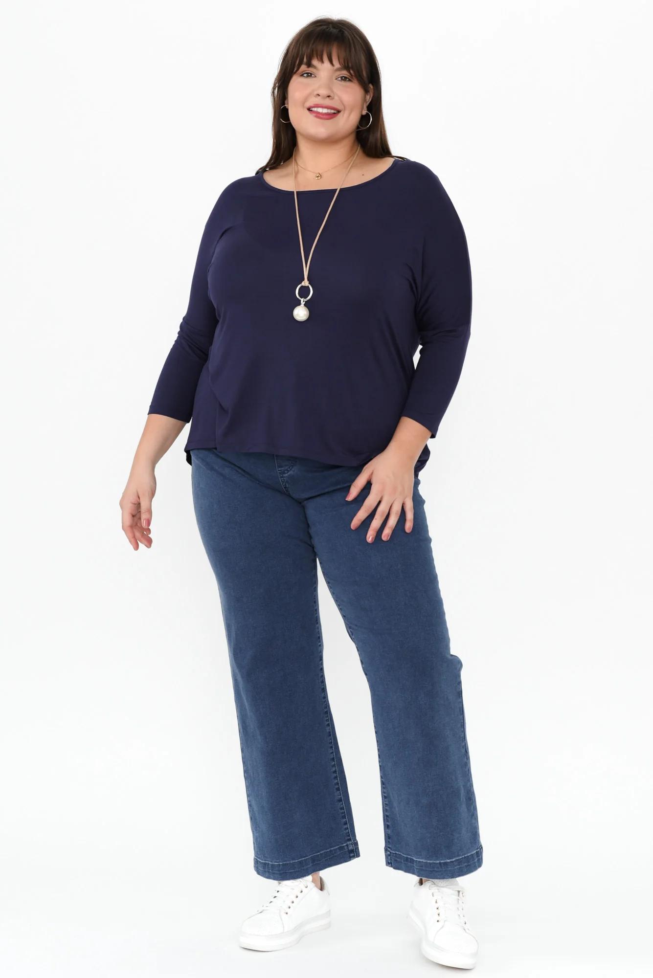 Navy Milan 3/4 Sleeve Top - Image 8