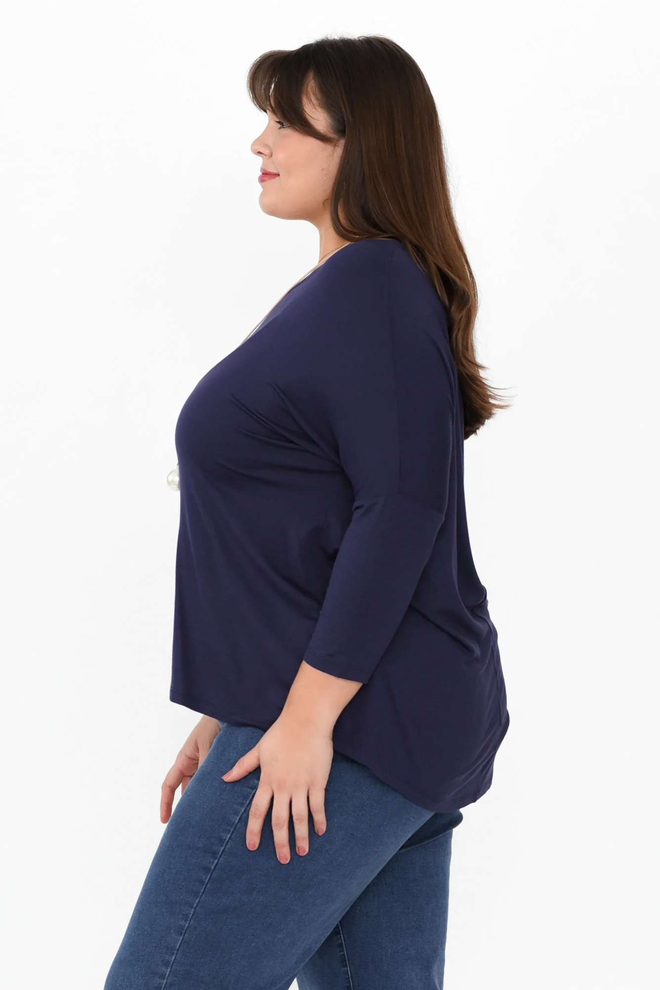 Navy Milan 3/4 Sleeve Top - Image 9