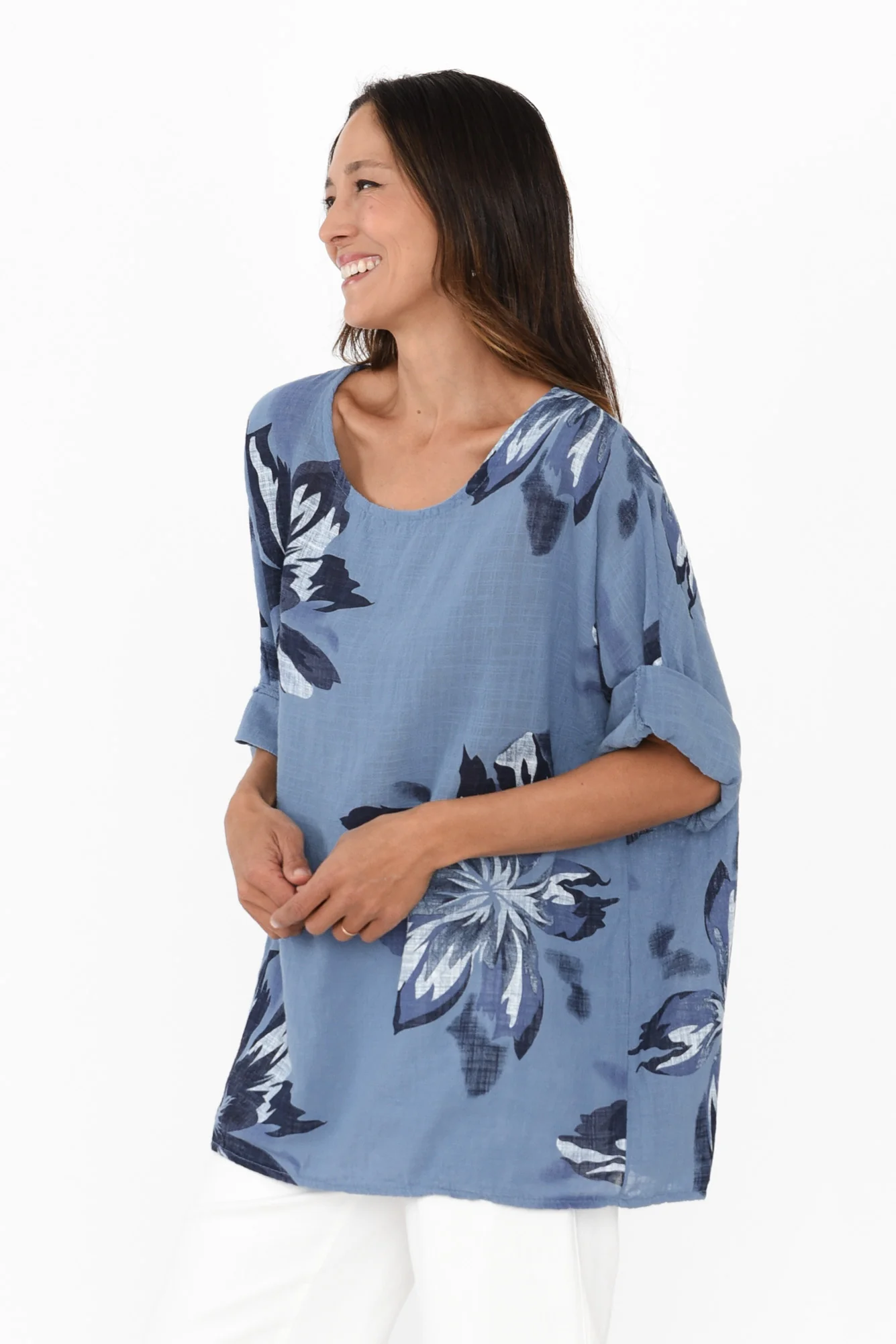 Noel Blue Flower Cotton Top - Image 3