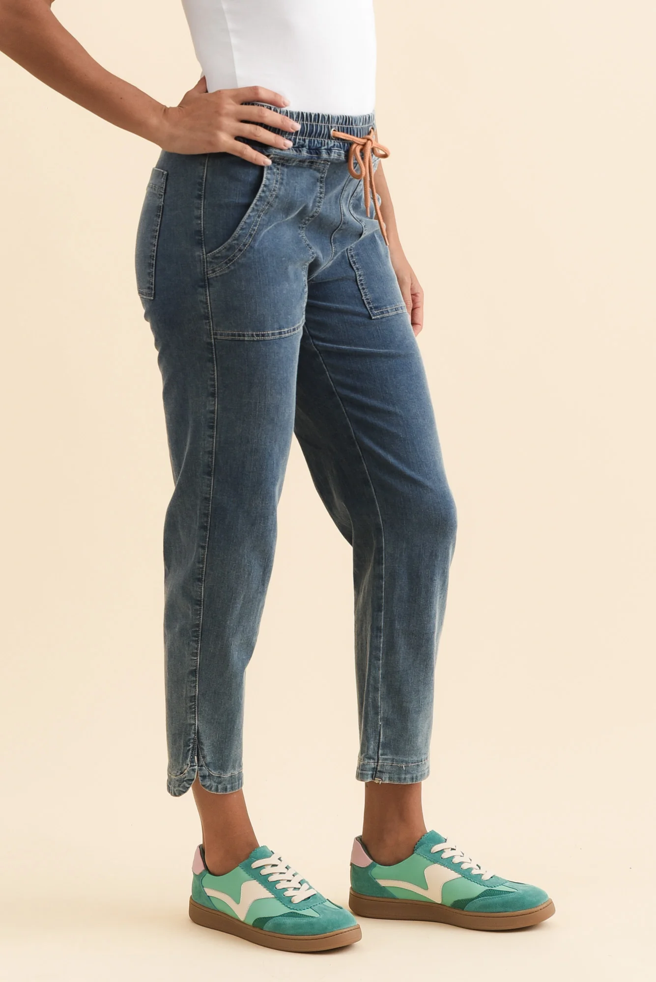 Orbe Dark Blue Denim Drawstring Jeans - Image 3