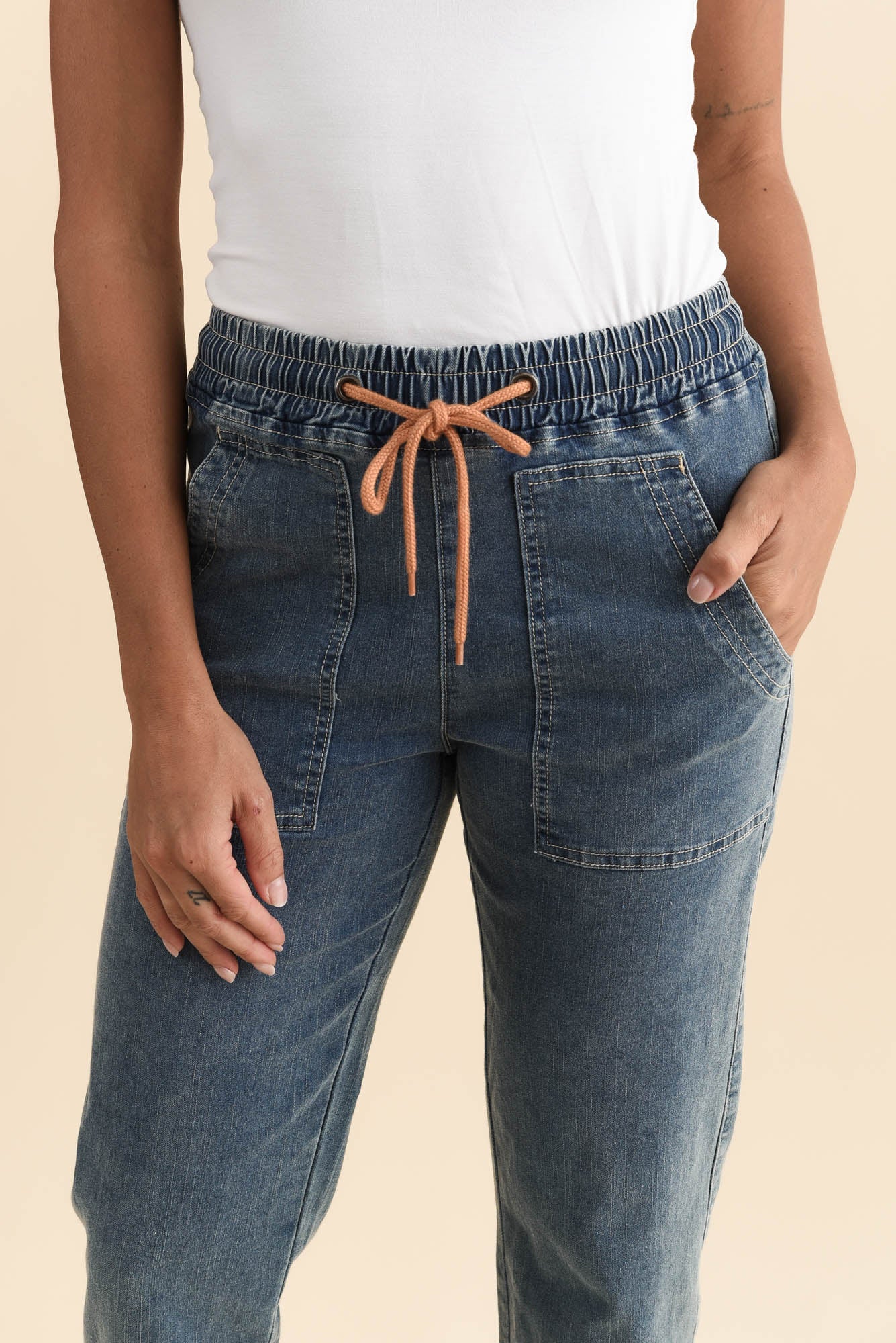 Orbe Dark Blue Denim Drawstring Jeans - Image 5