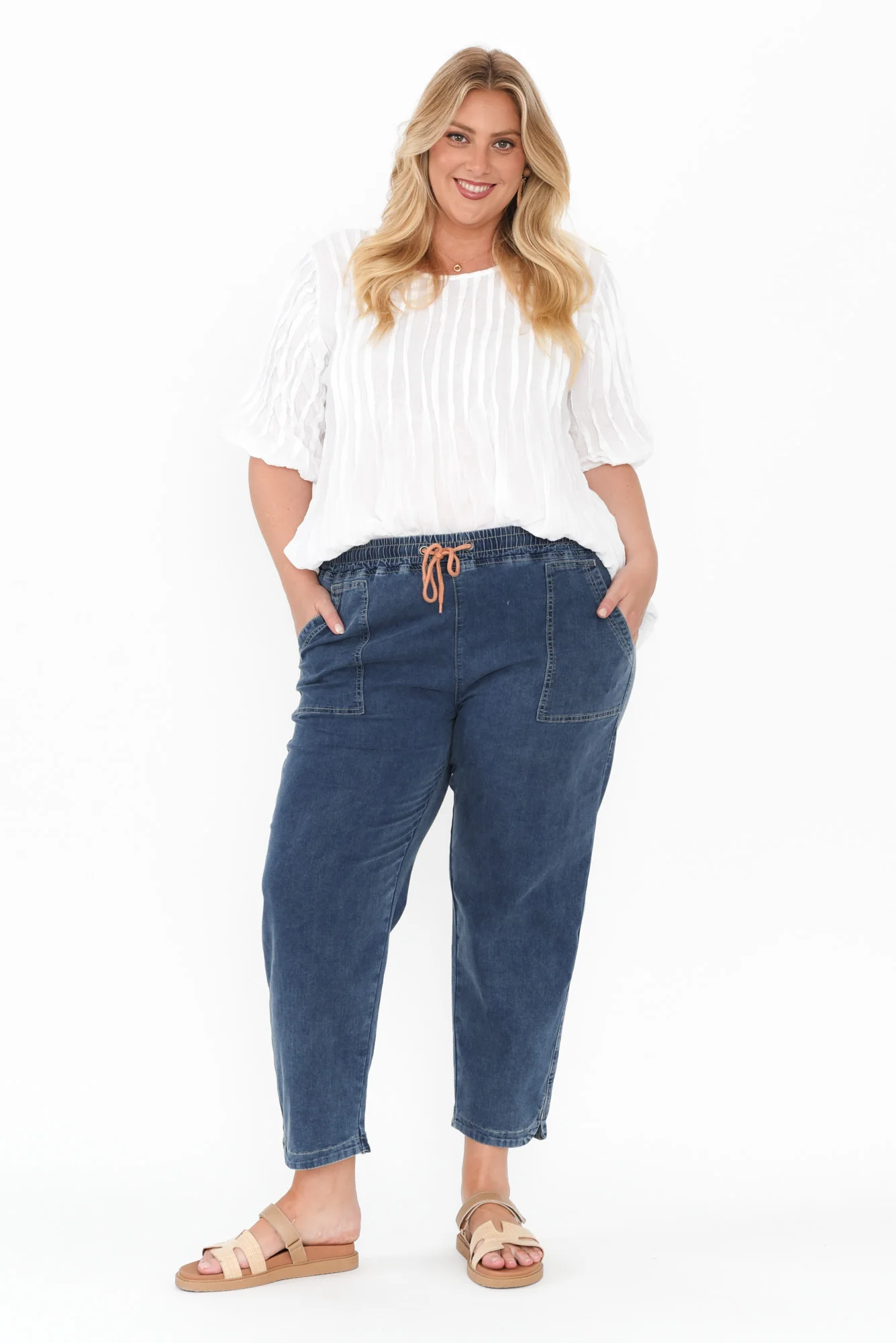 Orbe Dark Blue Denim Drawstring Jeans - Image 7