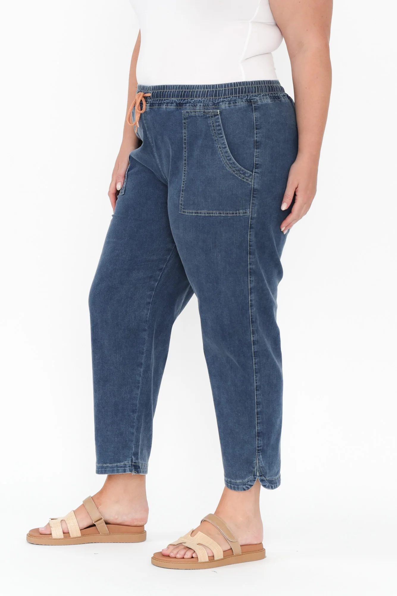 Orbe Dark Blue Denim Drawstring Jeans - Image 8