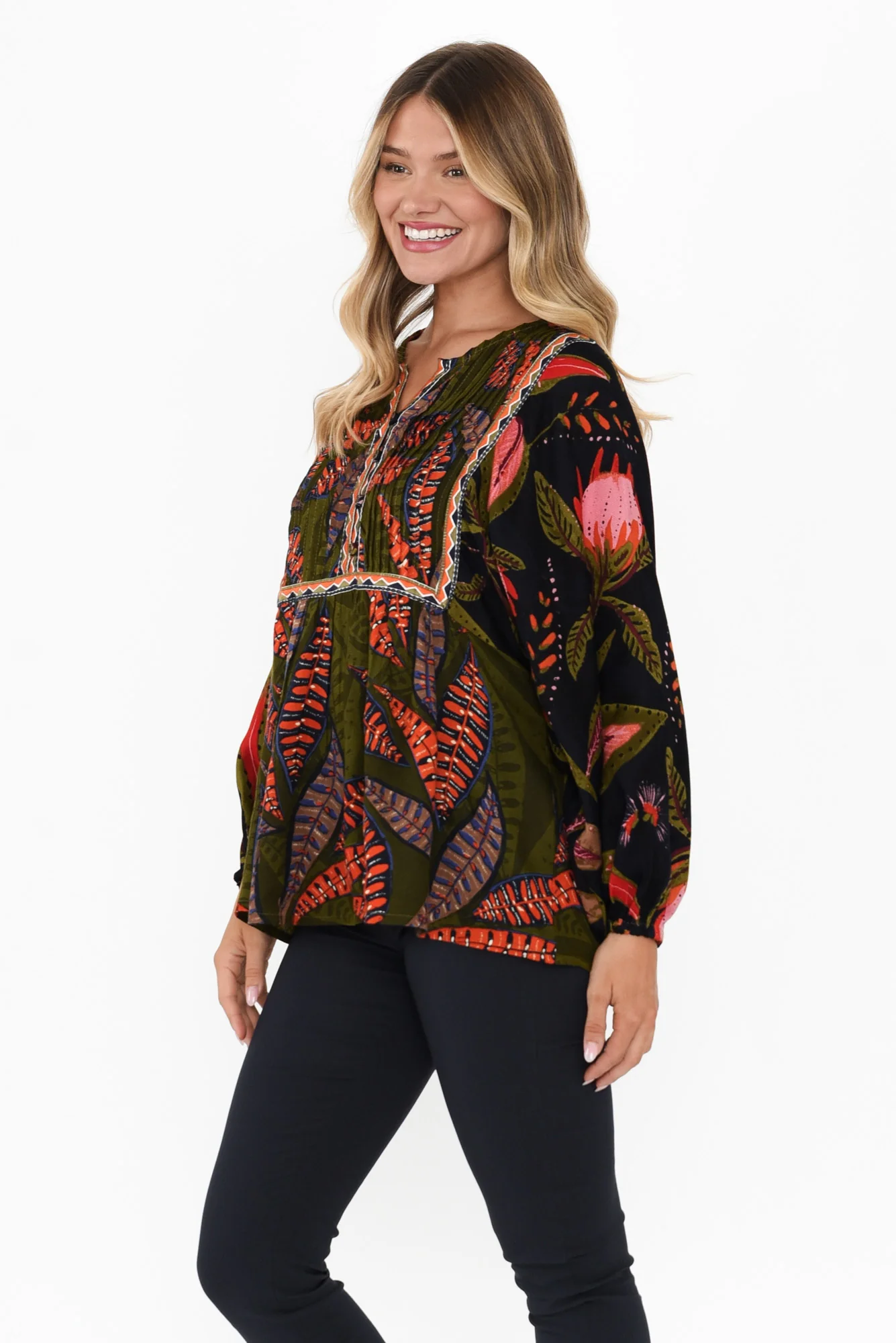 Potenza Green Leaf Puff Sleeve Blouse - Image 4