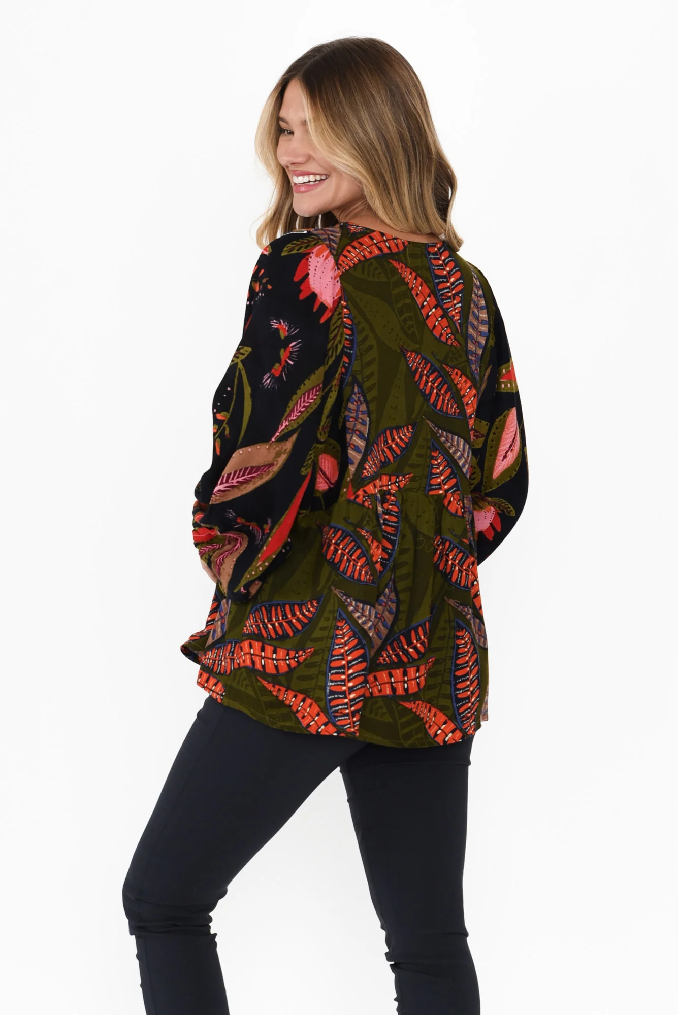 Potenza Green Leaf Puff Sleeve Blouse - Image 5