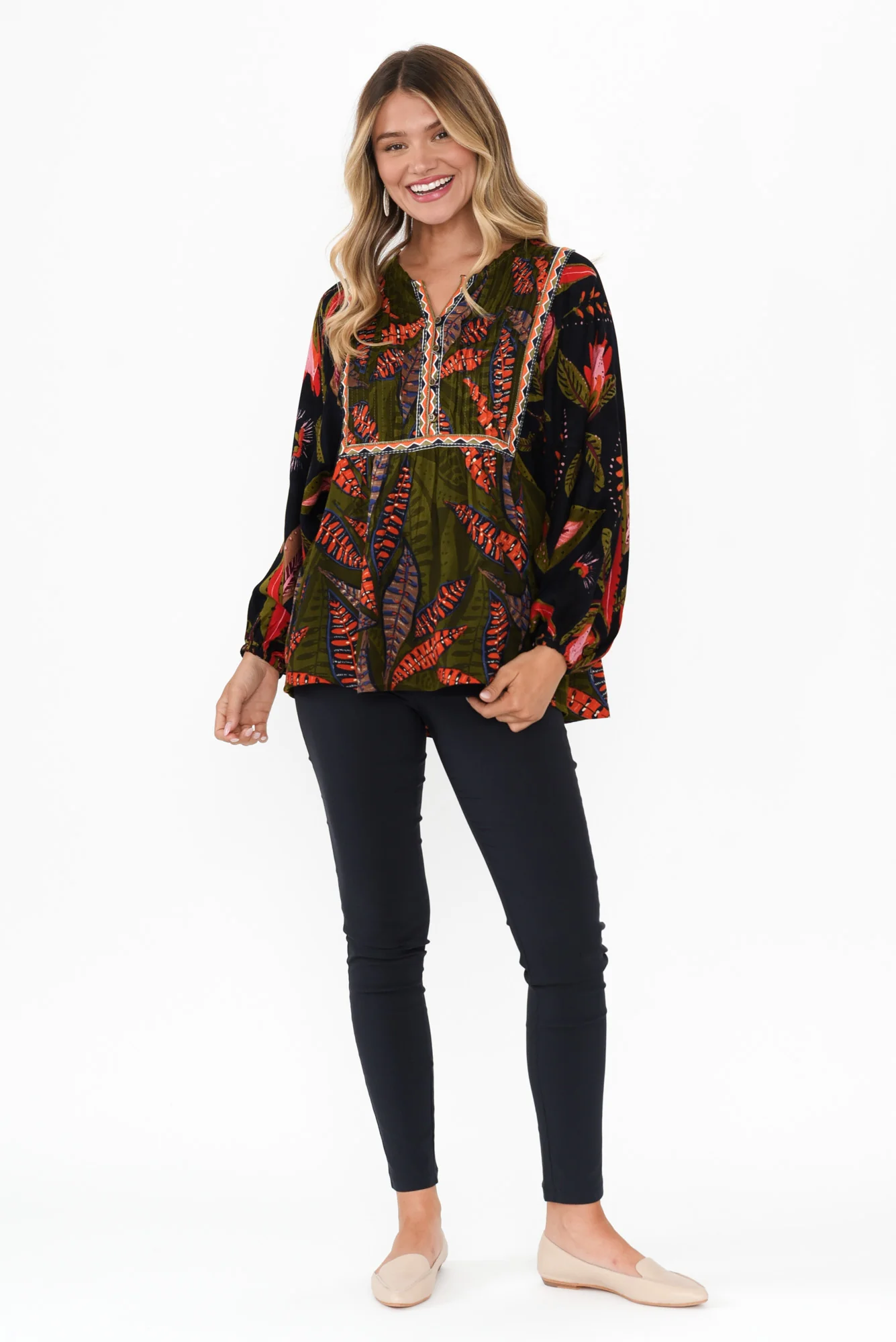 Potenza Green Leaf Puff Sleeve Blouse - Image 7