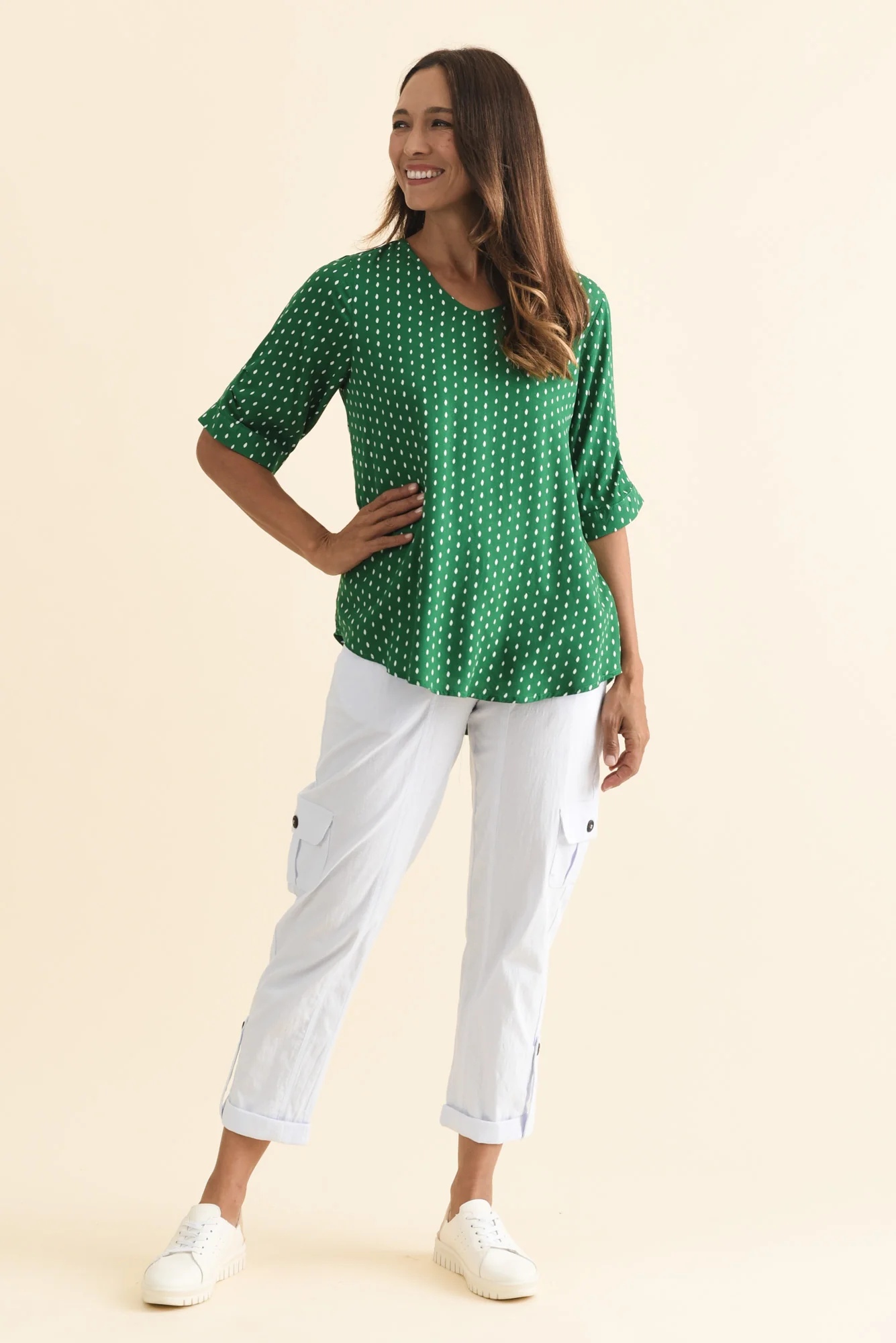 Riveria Green Dash V Neck Top - Image 6