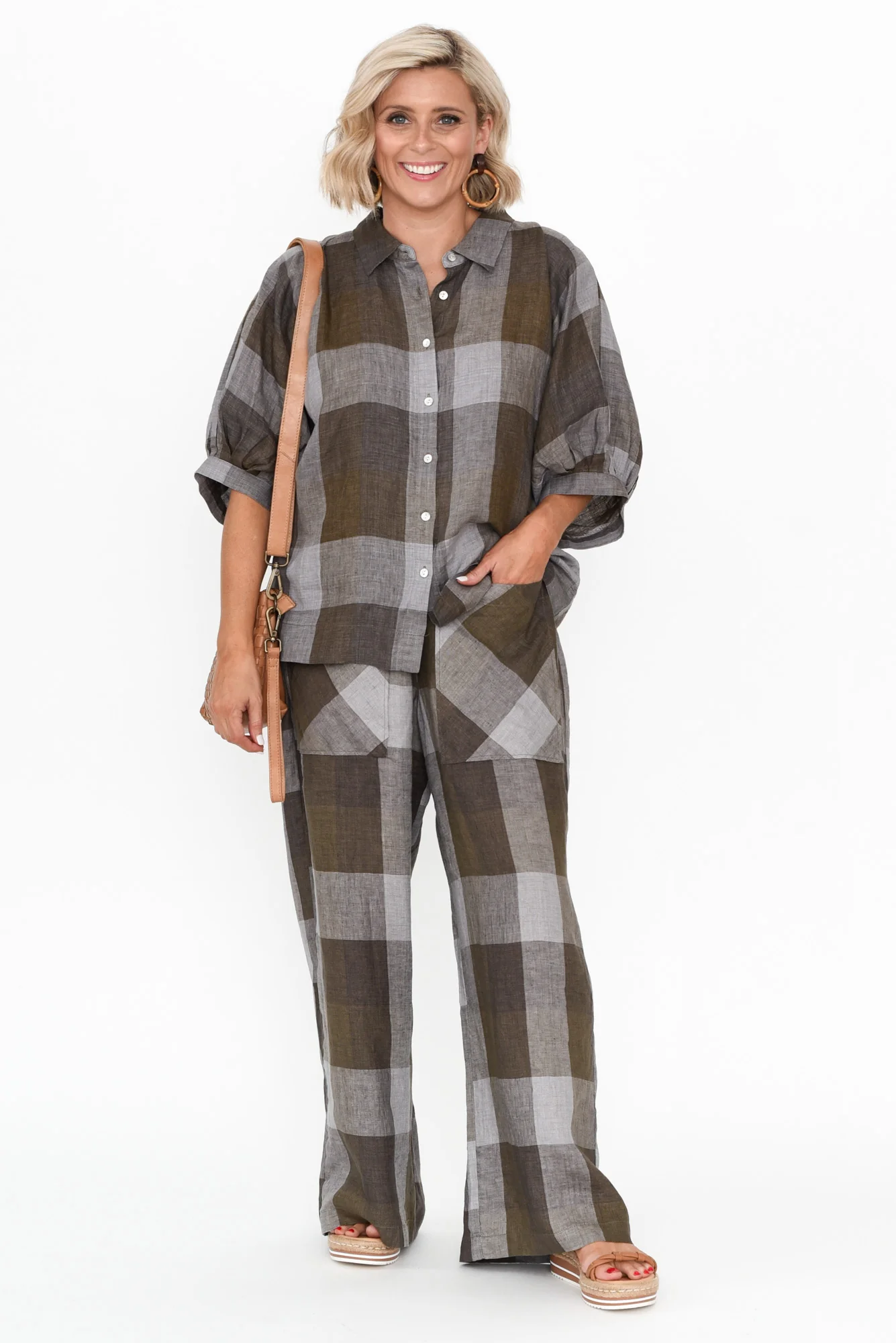 Romney Chocolate Check Linen Pocket Pants - Image 3