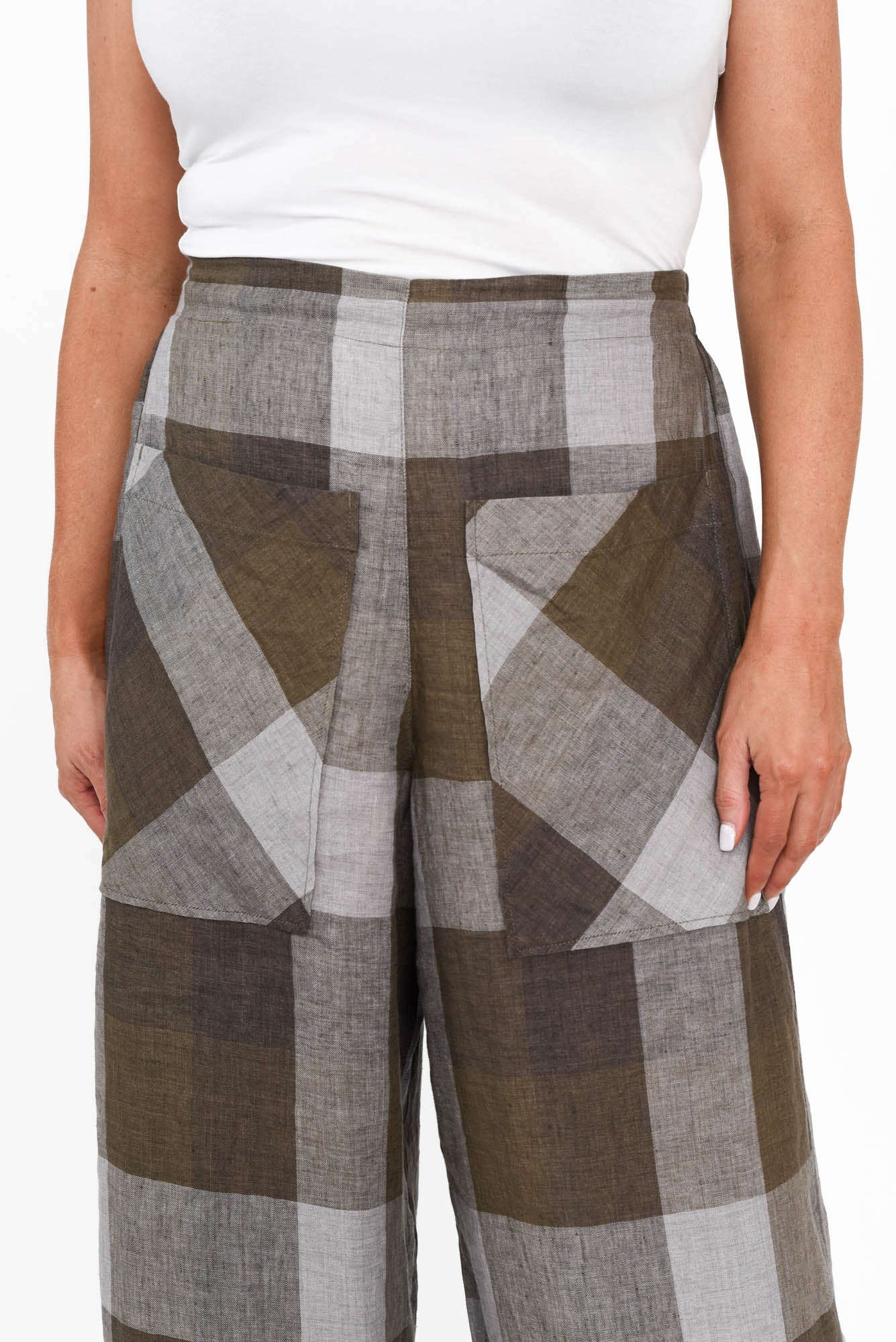 Romney Chocolate Check Linen Pocket Pants - Image 4
