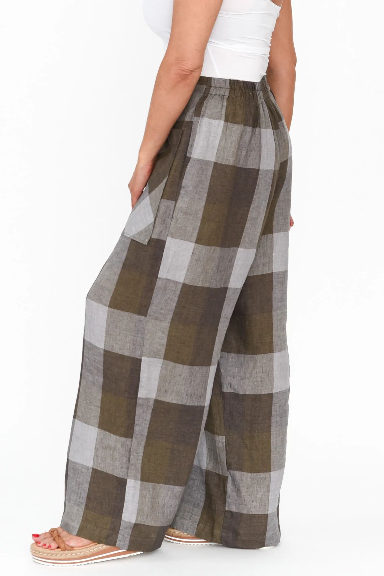 Romney Chocolate Check Linen Pocket Pants - Image 5