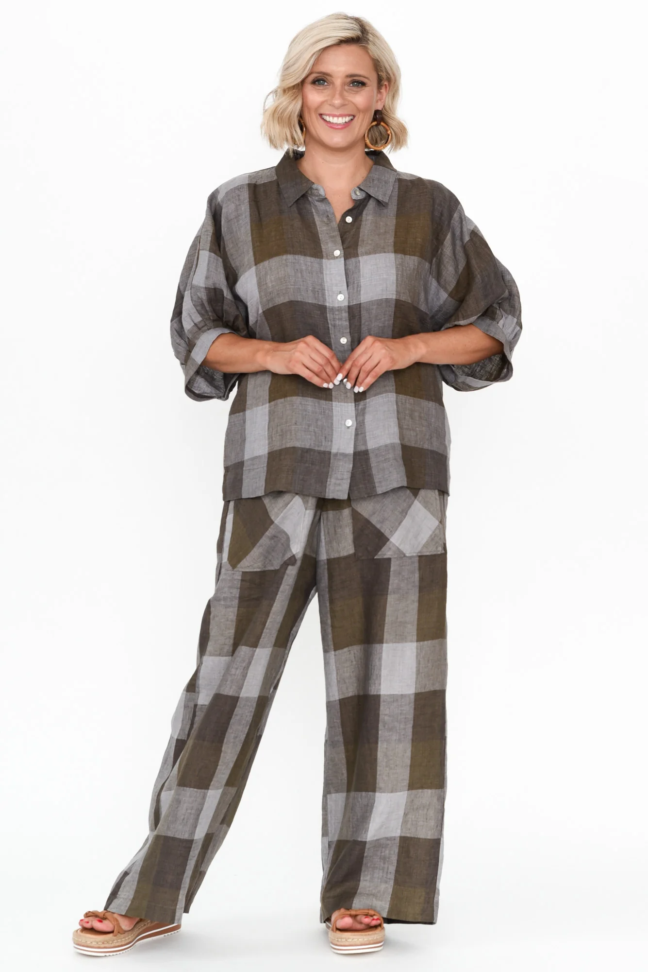 Romney Chocolate Check Linen Pocket Pants - Image 7