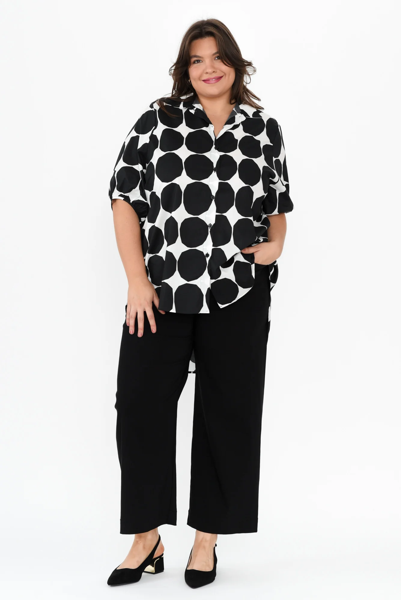 Sadie Black Abstract Spot Cotton Shirt - Image 11