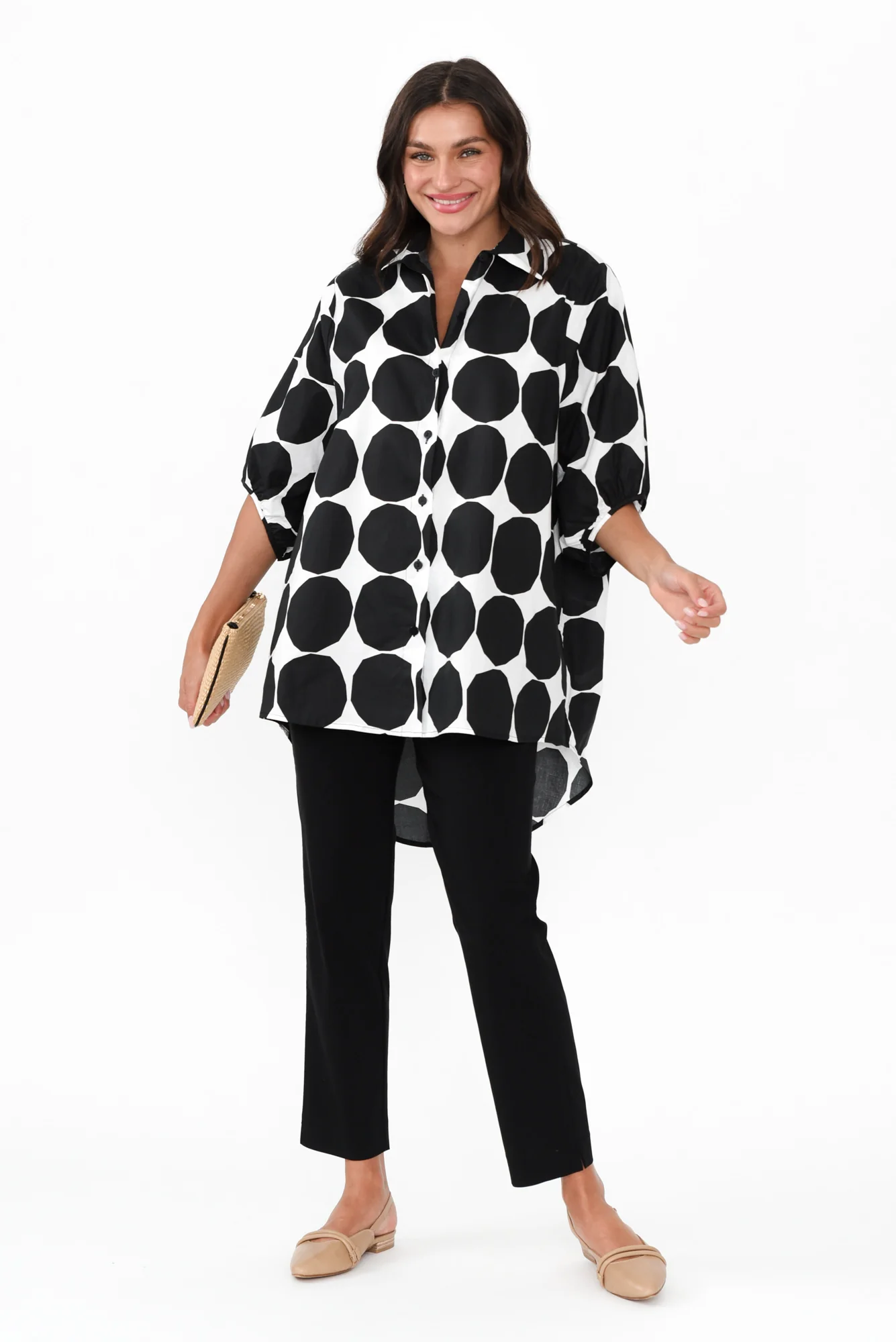 Sadie Black Abstract Spot Cotton Shirt - Image 3
