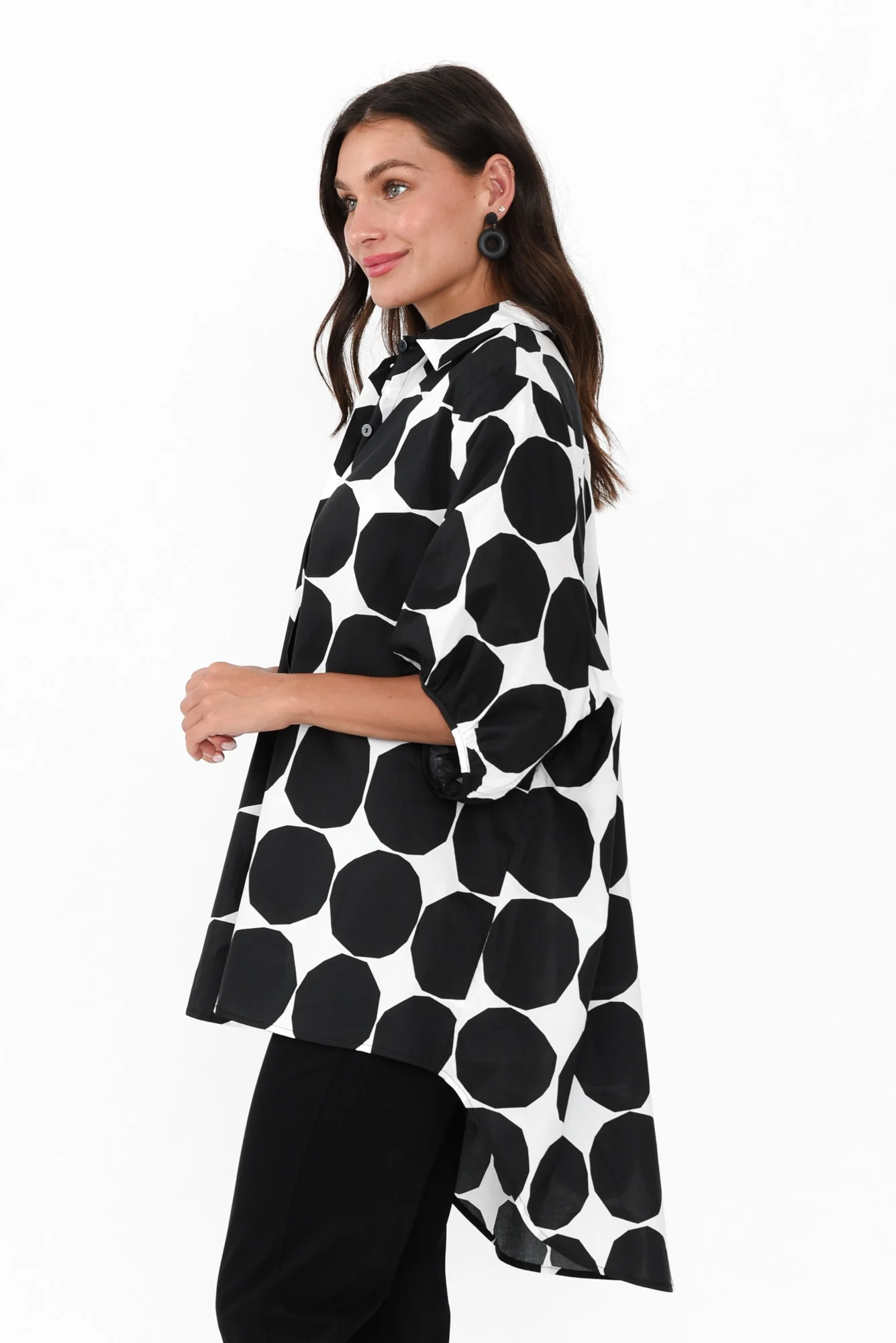 Sadie Black Abstract Spot Cotton Shirt - Image 4