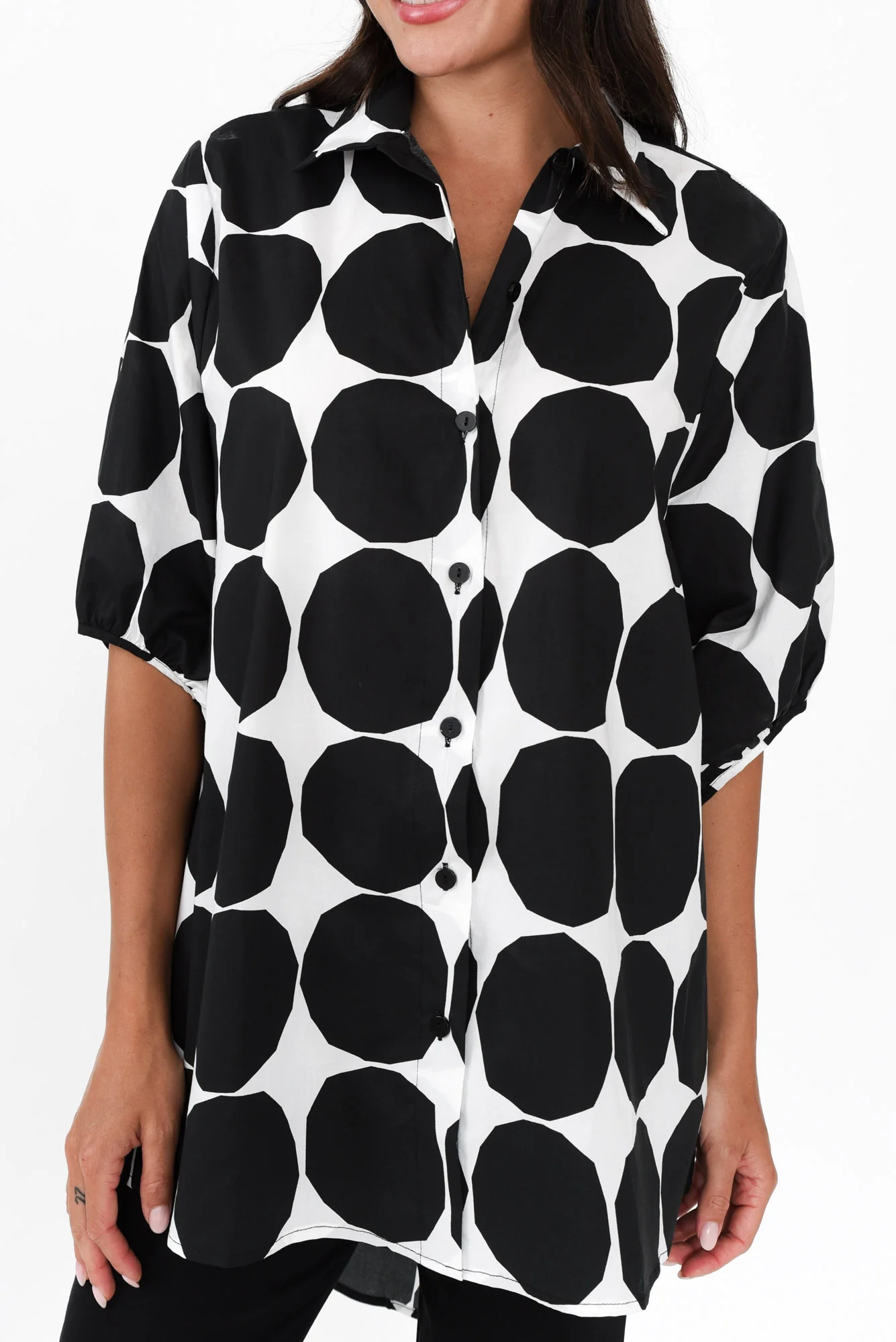 Sadie Black Abstract Spot Cotton Shirt - Image 6