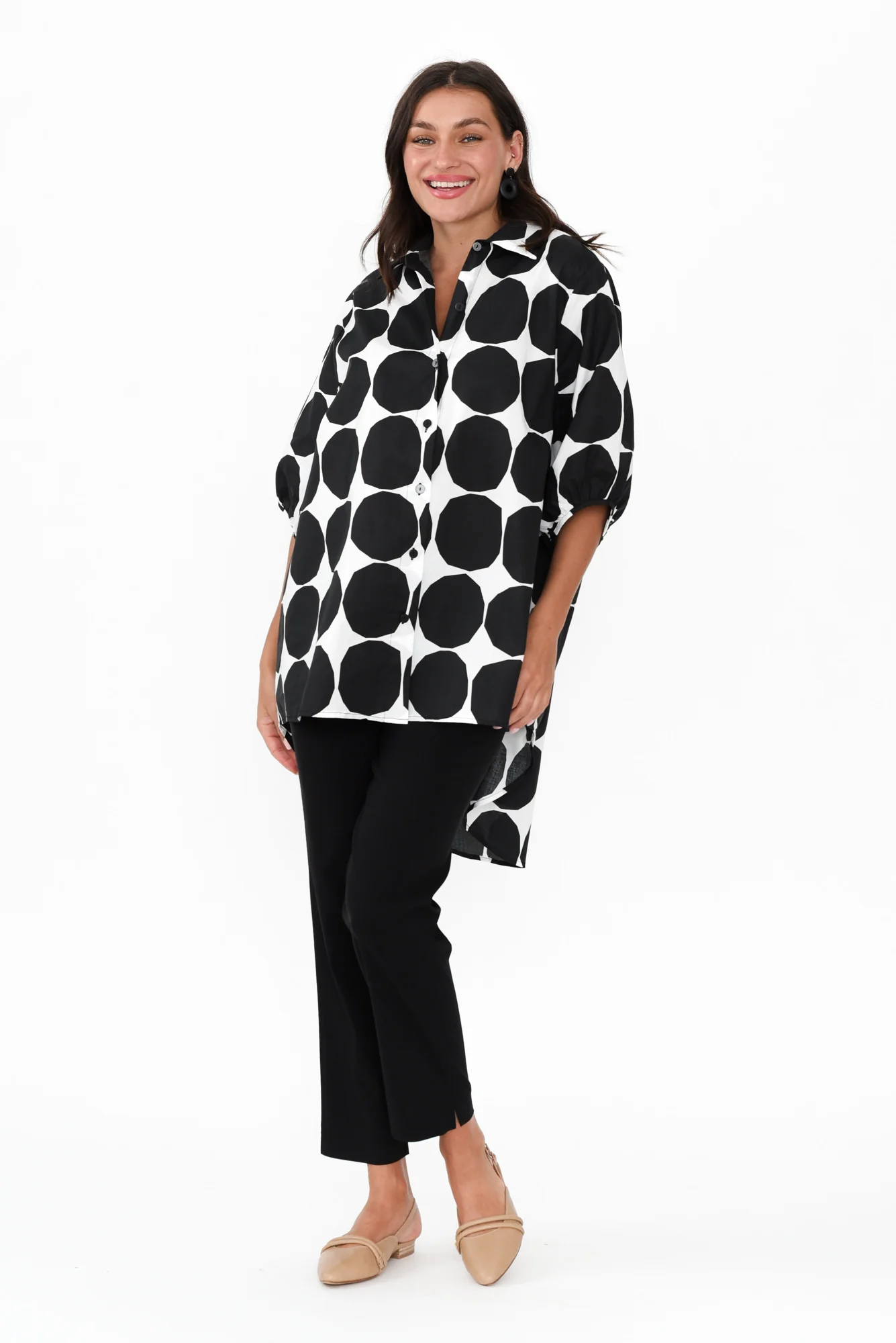 Sadie Black Abstract Spot Cotton Shirt - Image 7