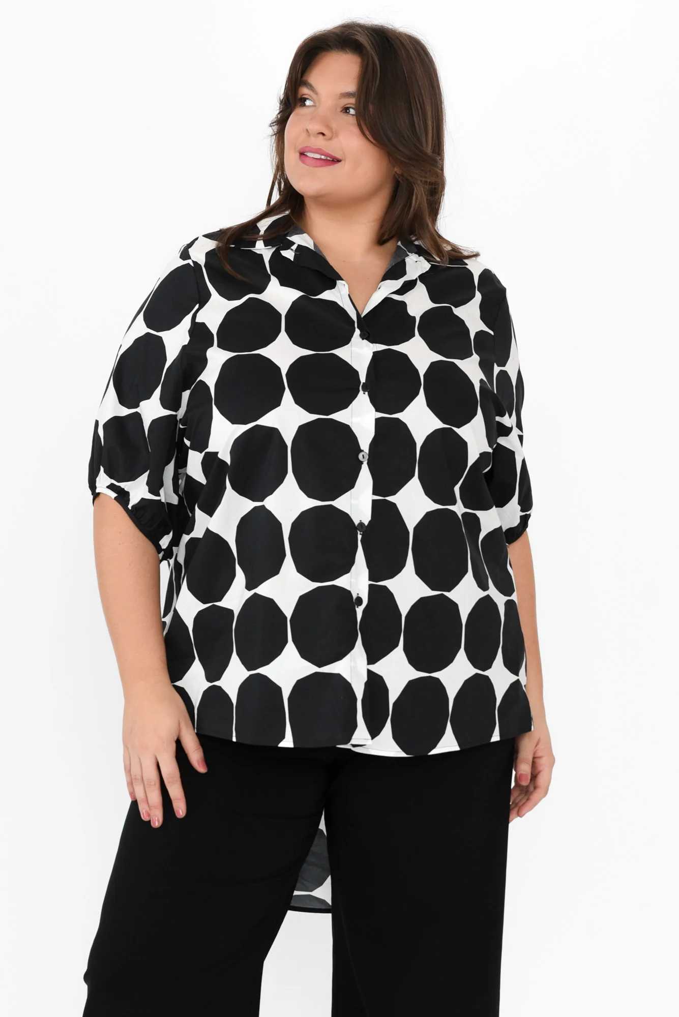 Sadie Black Abstract Spot Cotton Shirt - Image 8
