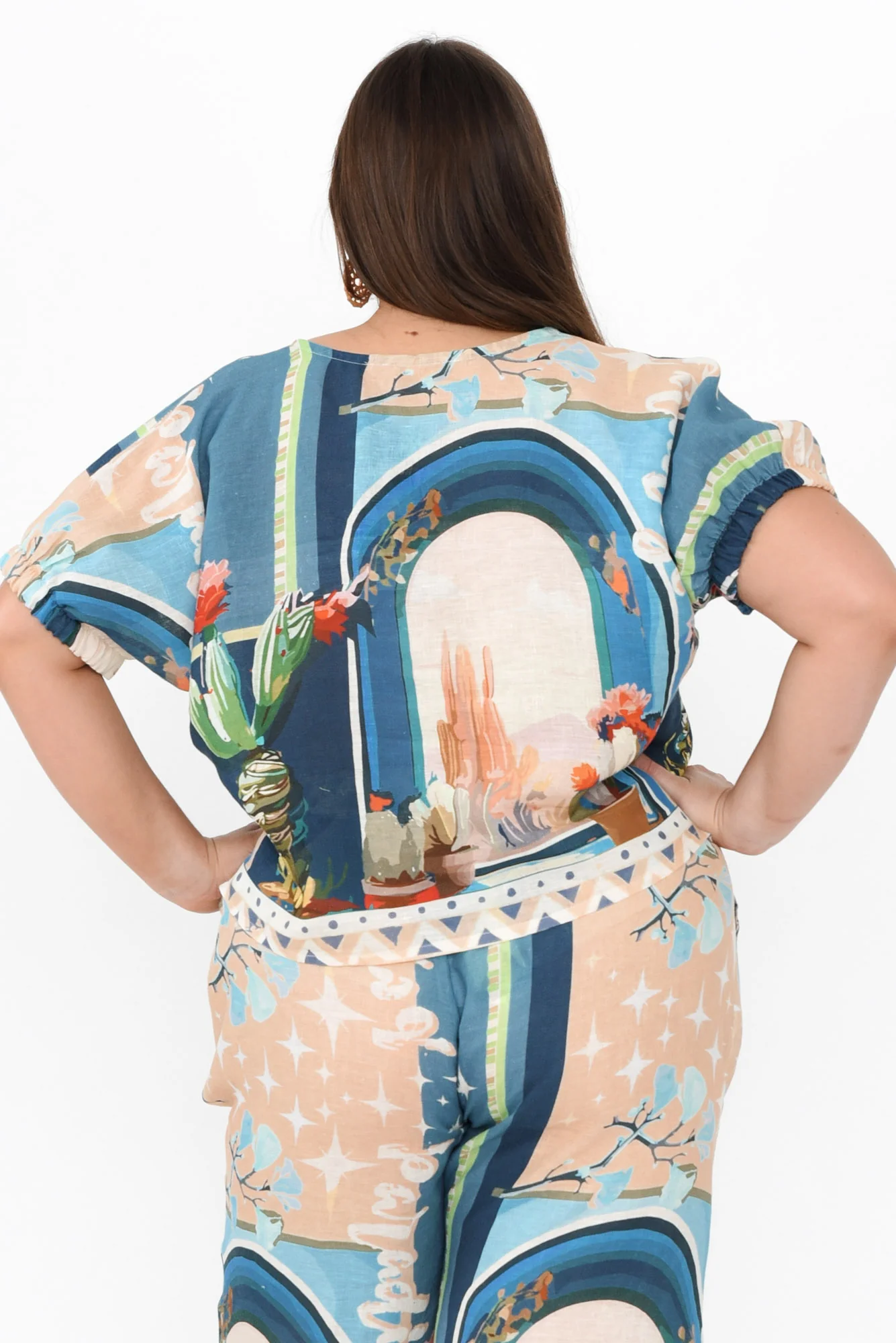 Sayuri Blue Cactus Linen Top - Image 4